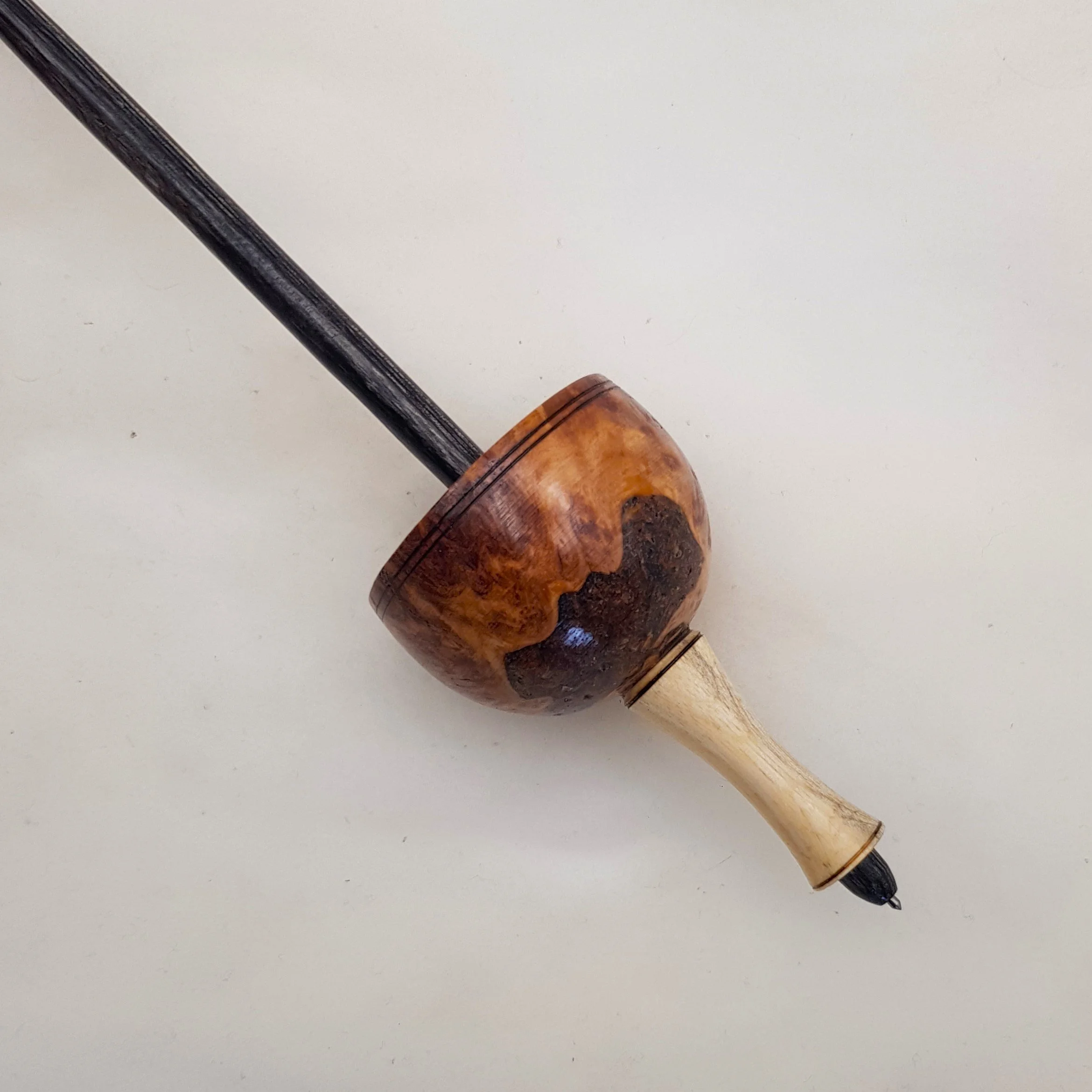 "Monza" - Limited Edition - Tibetan - Medium Heavy Weight Support Spindle in Red Morrel Burl, Quandong, and Frogwood.