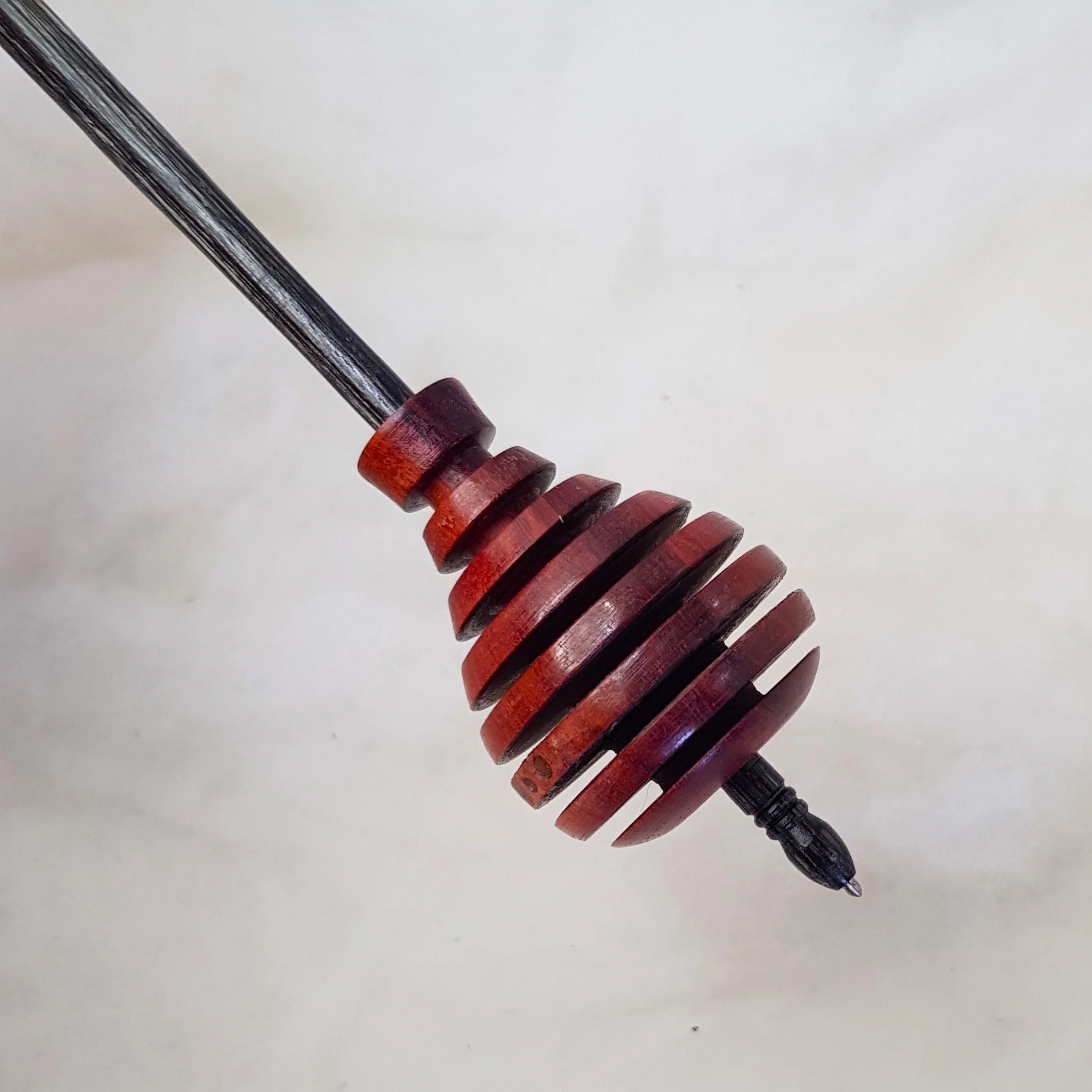 Signature Series - Honey Teardrop - Medium Weight Russian style supported spindle in Figured Jarrah, and Frogwood.