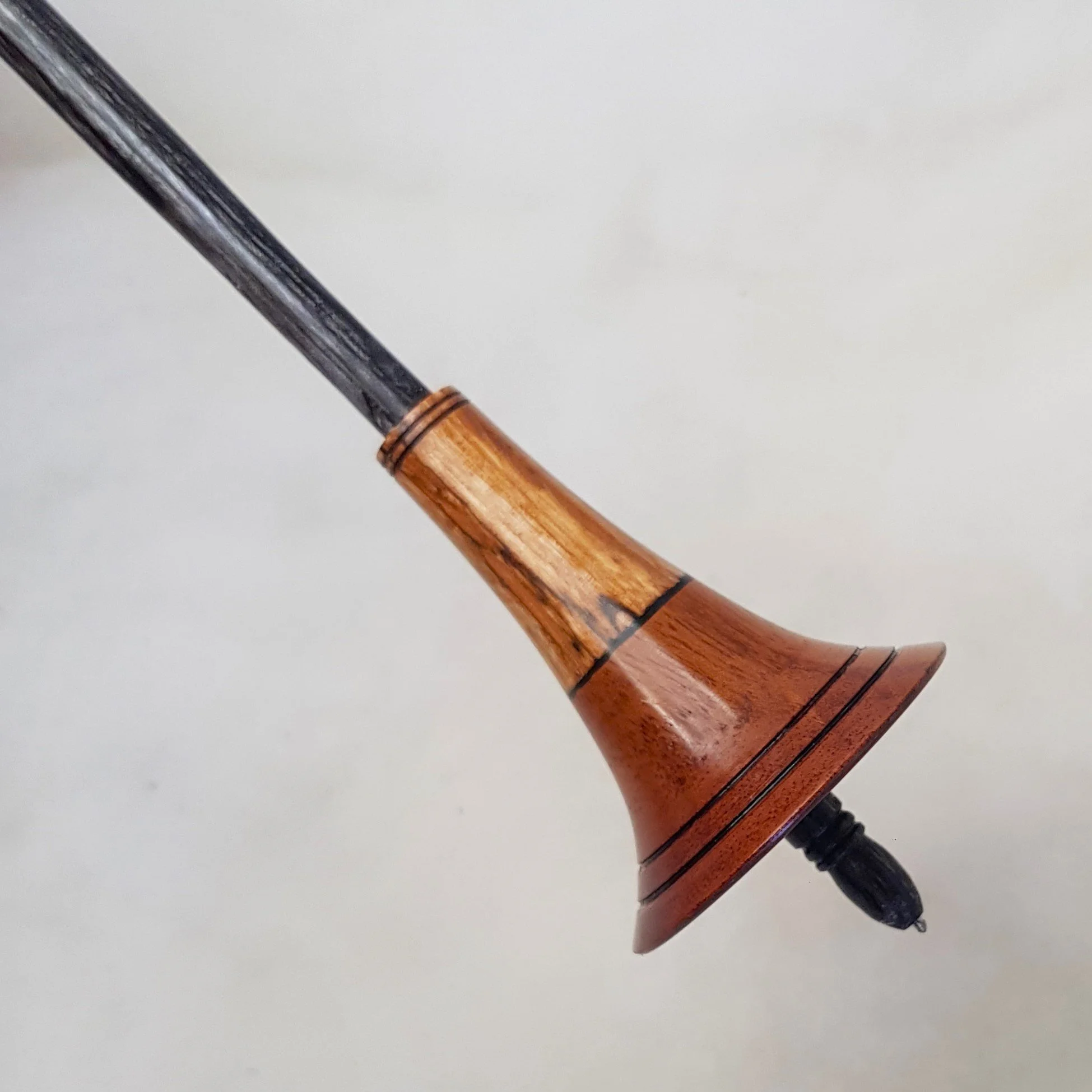 Signature Series - Reverse Cone - Light Weight, Titanium Tip Support Spindle, made with Highly Figured Mulga, Highly Figured and Spalted River Oak, and Frogwood.