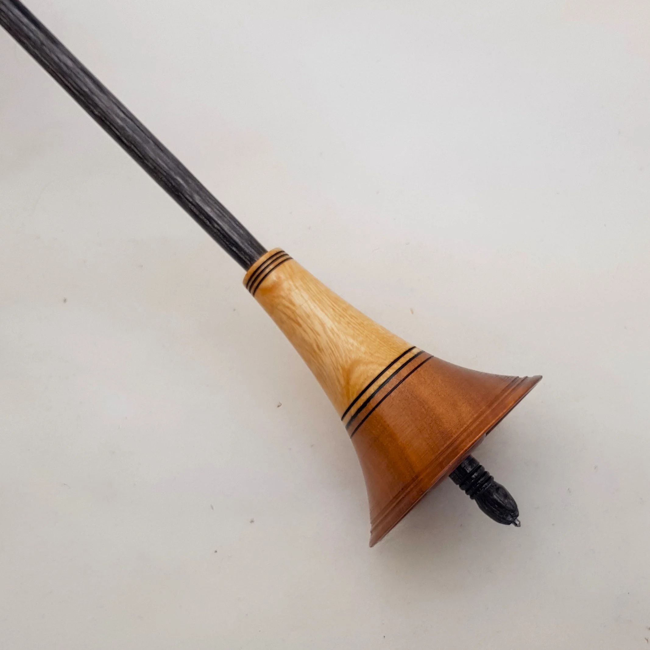 Signature Series - Reverse Cone - Light Weight, Titanium Tip Support Spindle, made with Figured Budgeroo, Highly Figured Olive Wood, and Frogwood.