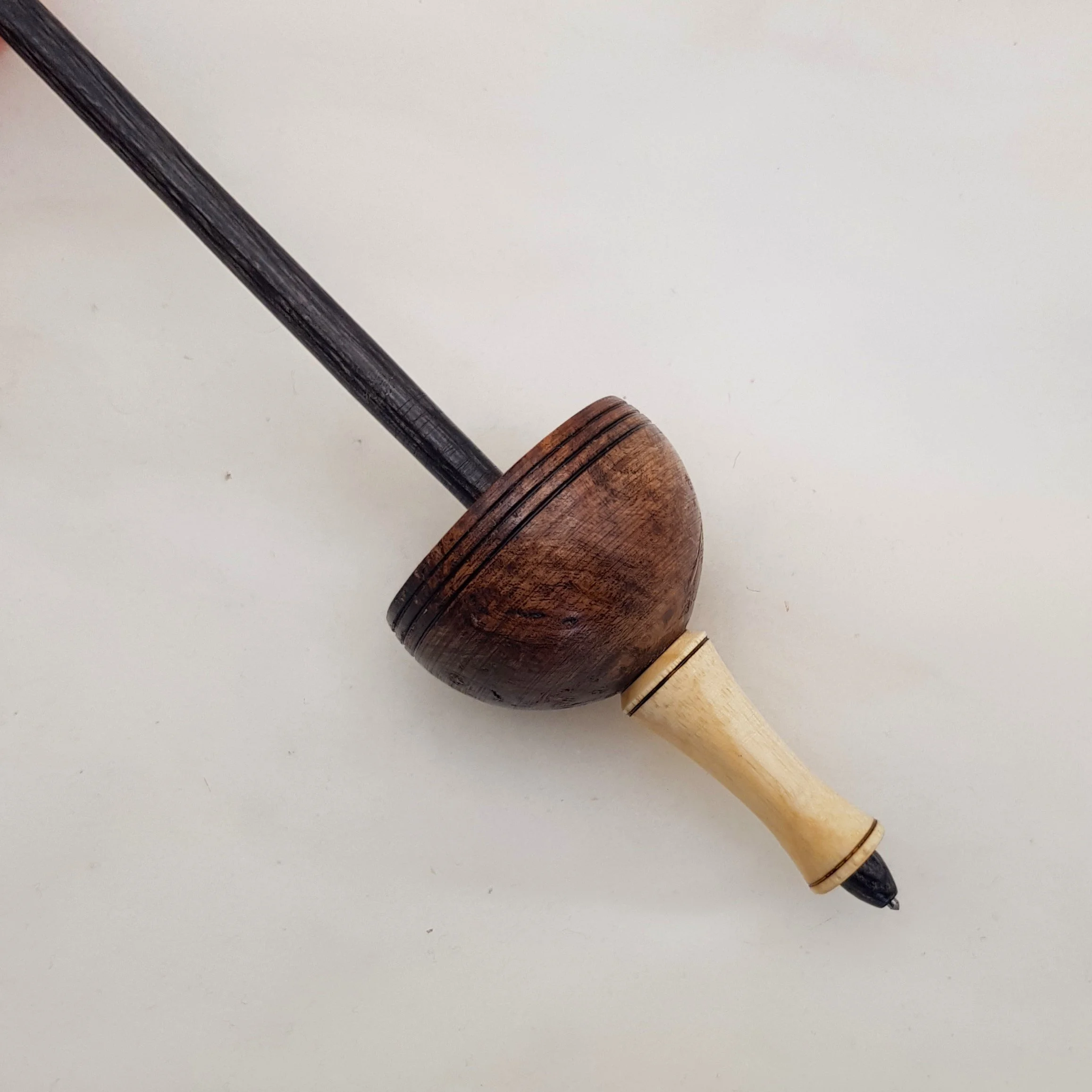 "Yves" - Limited Edition - Tibetan - Light Weight Support Spindle in Highly Figured Teak Burl, Quandong, and Frogwood.