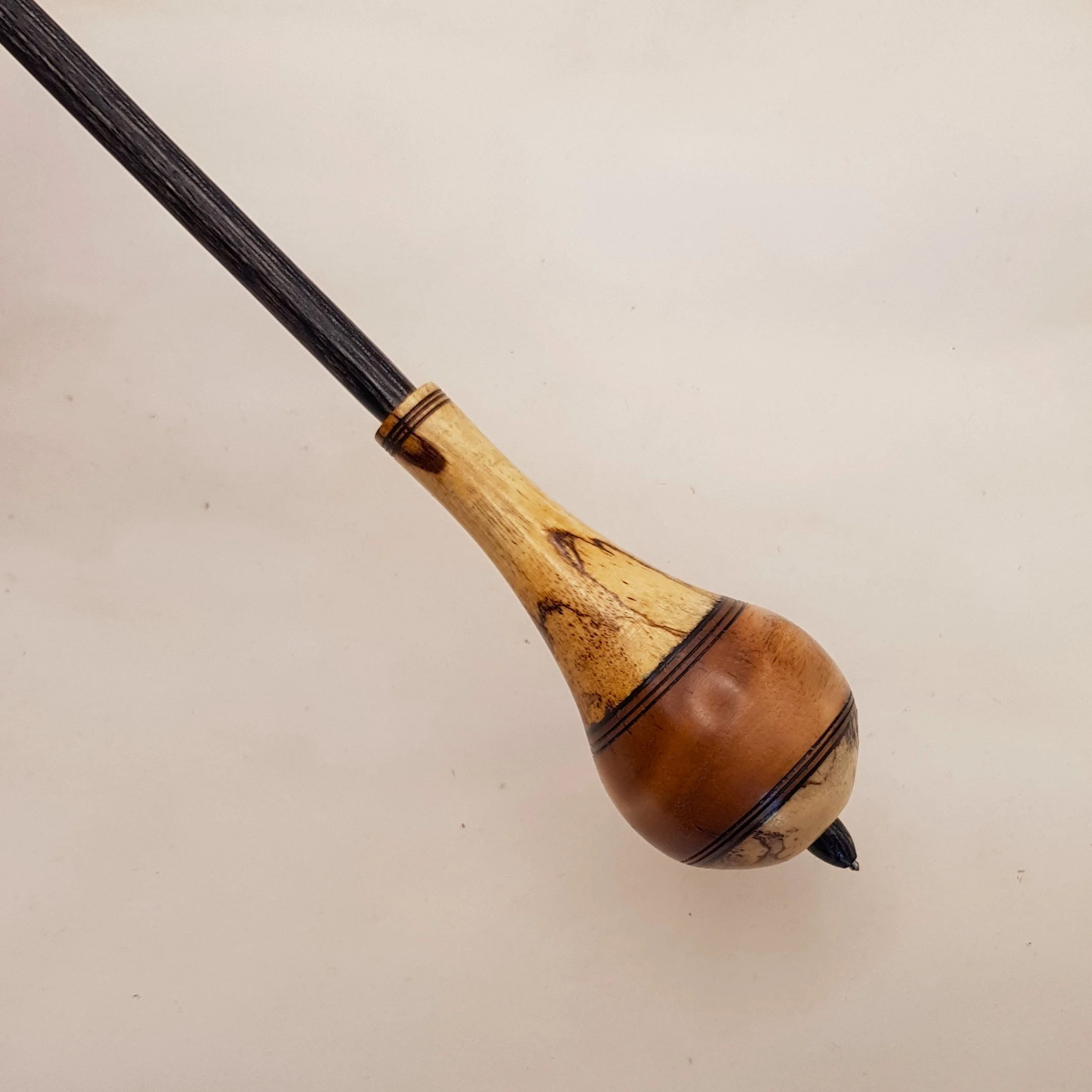 Signature Series - Teardrop - Medium Weight Russian style supported spindle in Very Highly Spalted Native Tamarind, Curly Eucalyptus, and Frogwood.