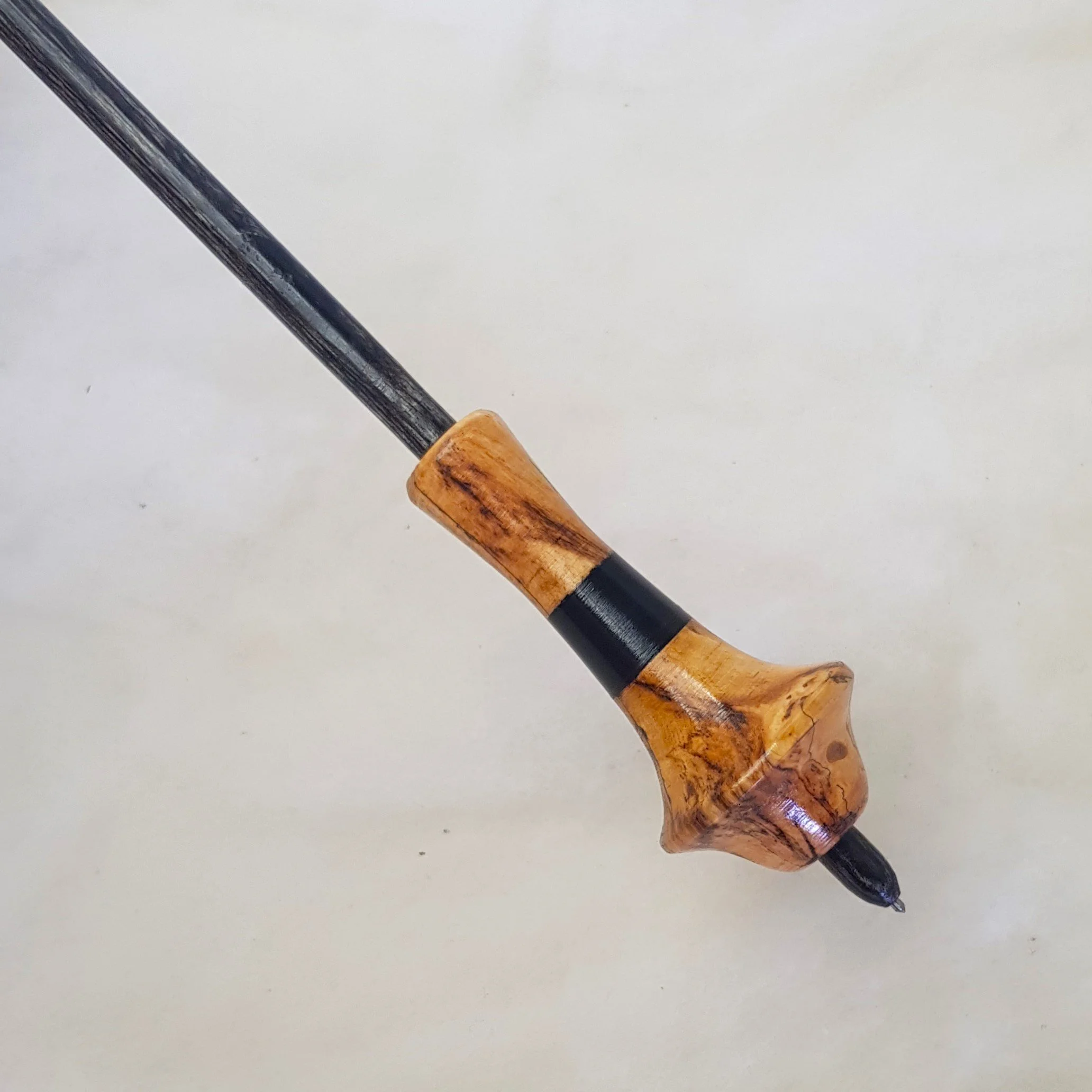 Signature Series - Dyavol - Light Weight, Russian Style Supported Spindle in Spalted Quandong, Queen Ebony, and Frogwood.