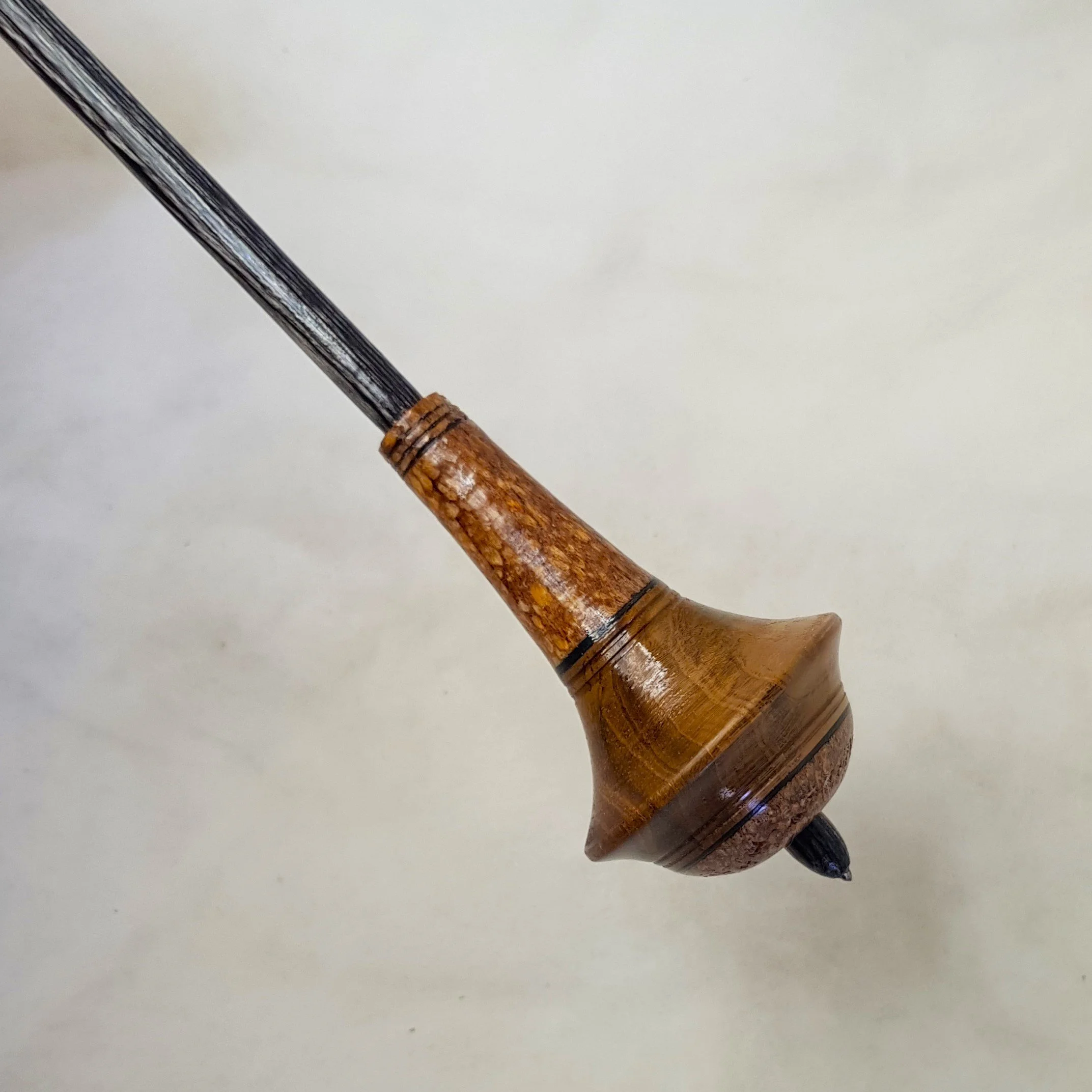 Signature Series - Dyavol - Medium Weight, Russian Style Supported Spindle in Teak Burl, Spalted Guava, and Frogwood.
