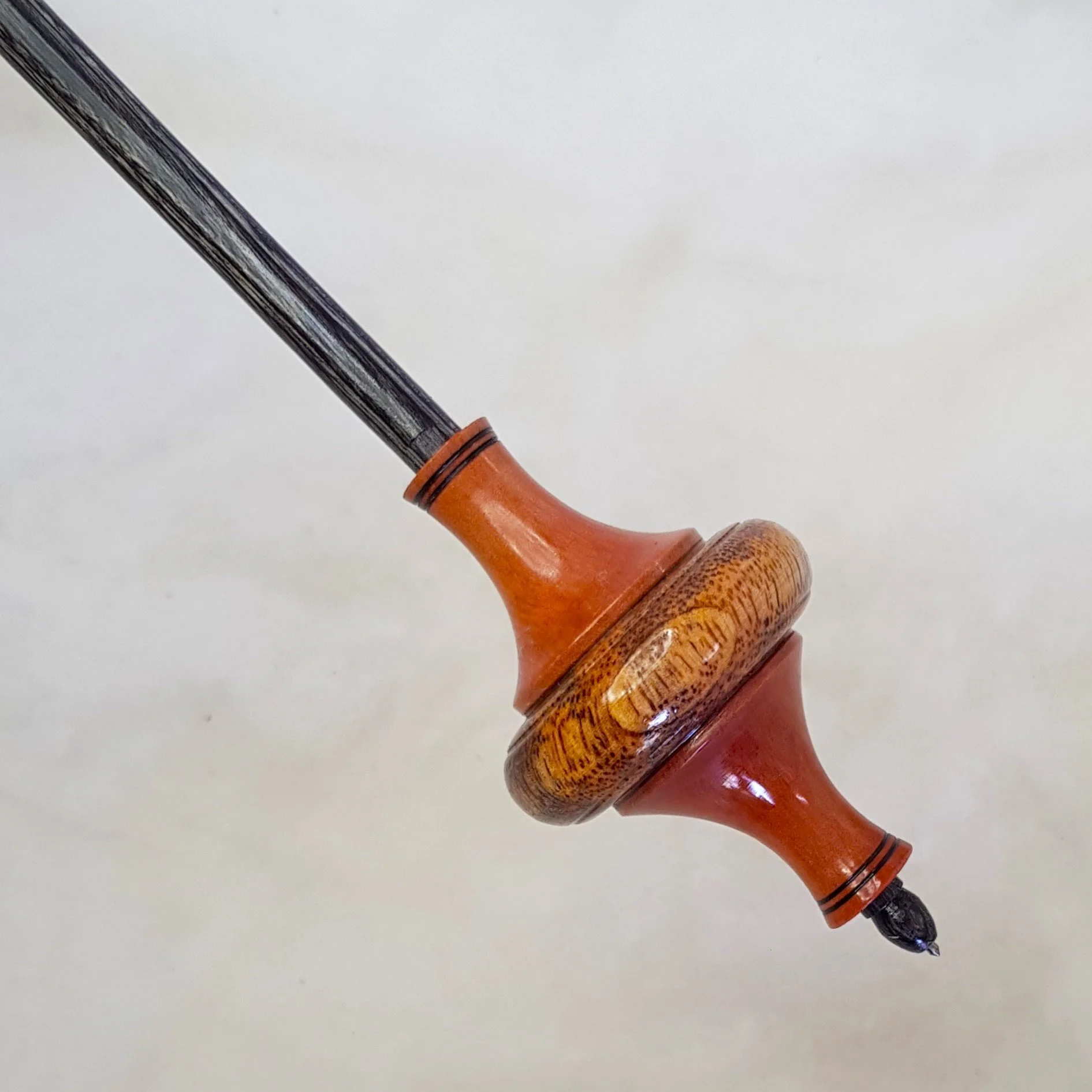 Signature Series - Dynamo - Medium Light Weight, Titanium Tip Support Spindle, made with Highly Figured Mango Wood, Tiger Myrtle, and Frogwood.