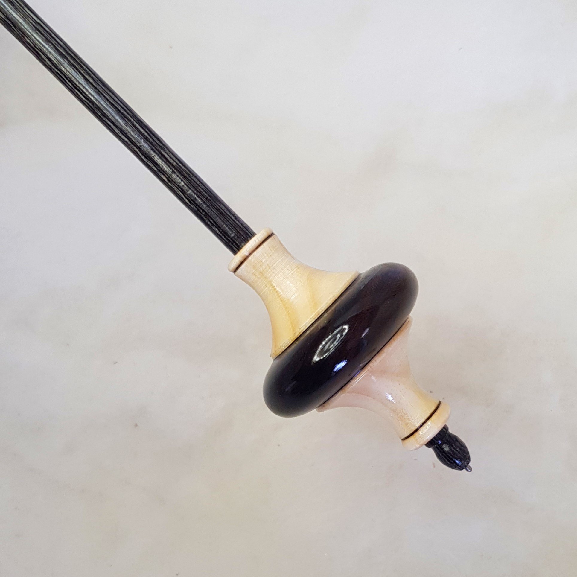 Signature Series - Dynamo - Medium Weight, Titanium Tip Support Spindle, made with Highly Figured Ziricote, Highly Spalted Quandong, and Frogwood.