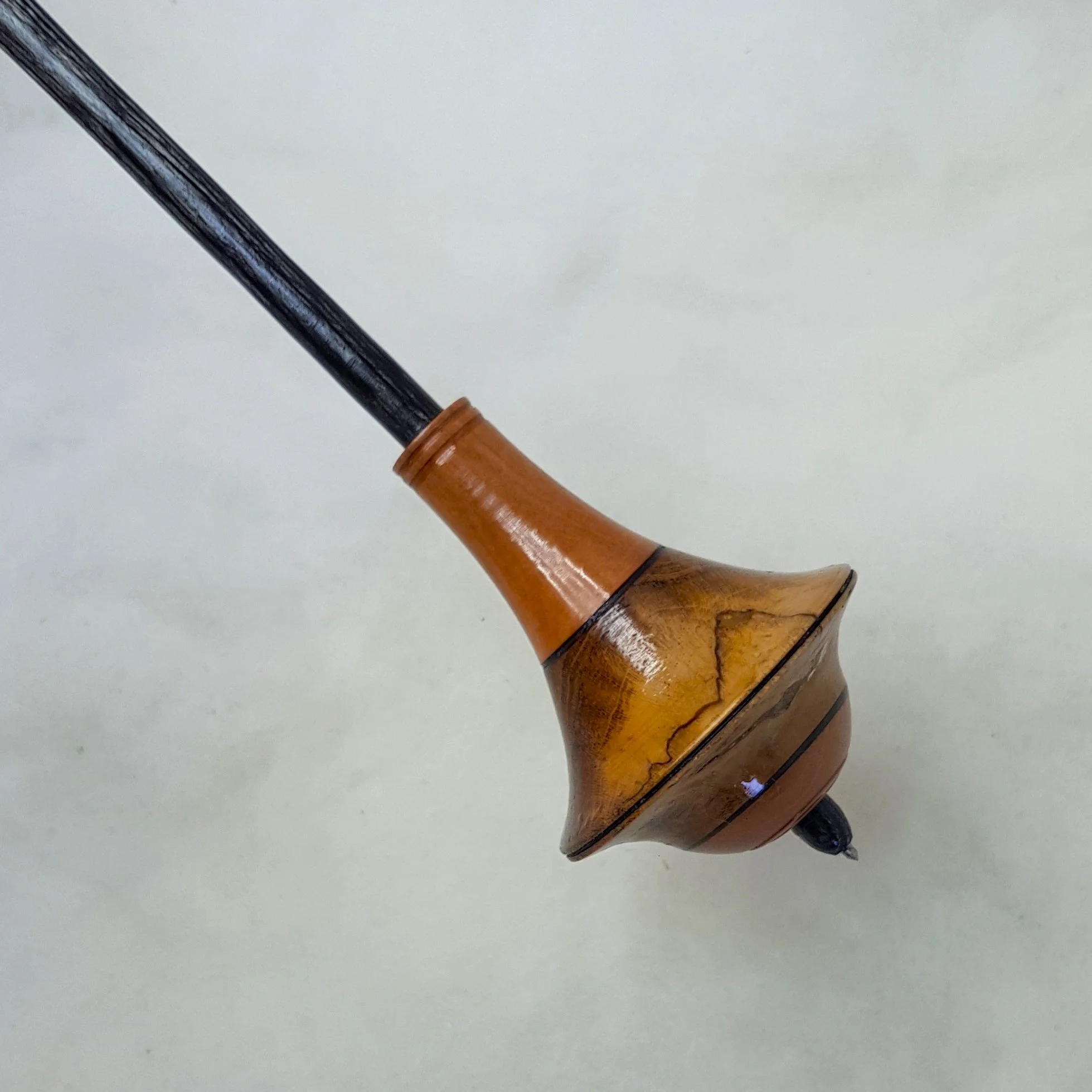 Signature Series - Dyavol - Medium Light Weight, Russian Style Supported Spindle in Teak Burl, Figured Budgeroo, and Frogwood.