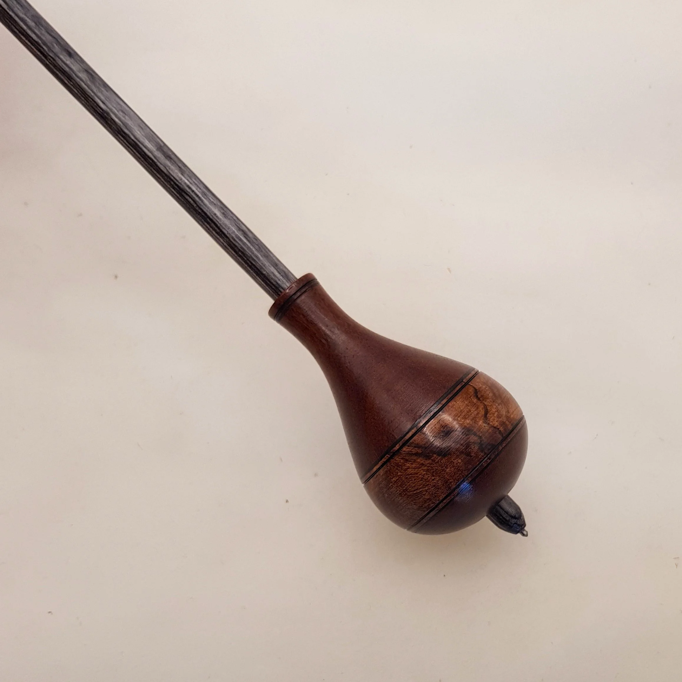 "Bruce" - Limited Edition - Teardrop - Medium Heavy Weight Titanium Tipped Russian style supported spindle in Gidgee, Teak Burl, and Frogwood.