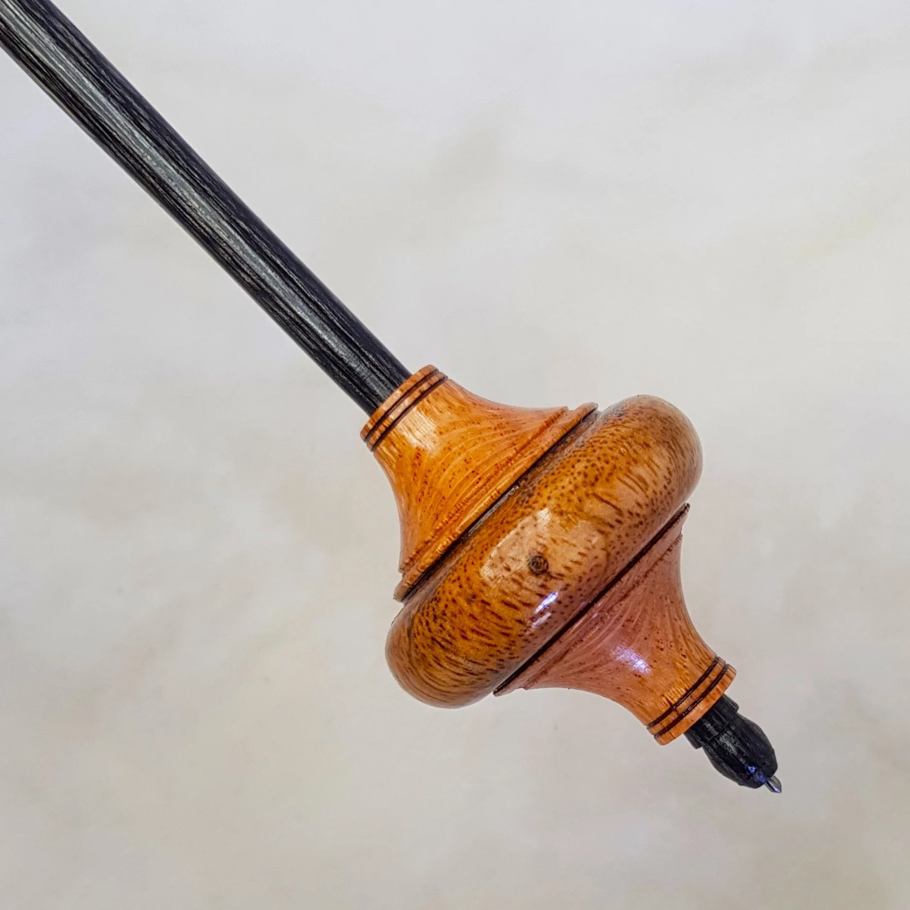 Signature Series - Dynamo - Light Weight, Titanium Tip Support Spindle, made with Highly Figured Mango Wood, Highly Figured Silky Oak, and Frogwood.