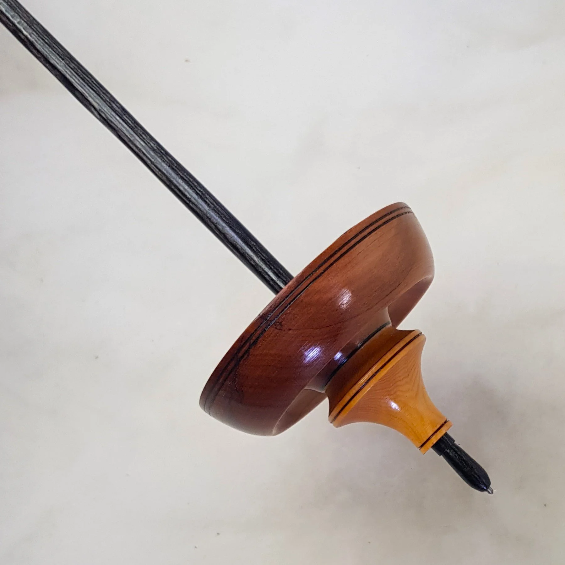 Signature Series - Pu Yok - Medium Heavy Weight, Tibetan Style  Supported Spindle in Highly Figured Budgeroo, Figured Huon Pine, and Frogwood.