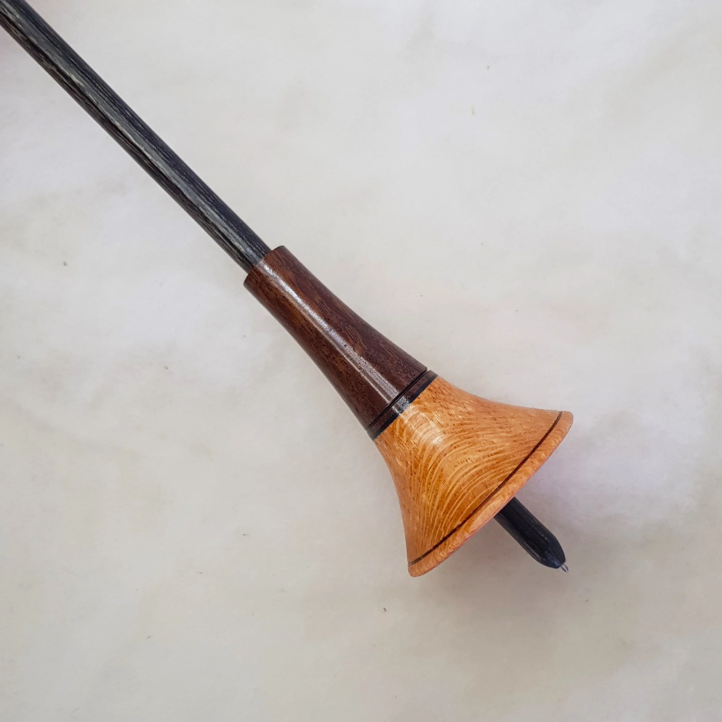 Signature Series - Reverse Cone - Light Weight, Titanium Tip Support Spindle, made with Figured Silky Oak, Figured River Oak, and Frogwood.