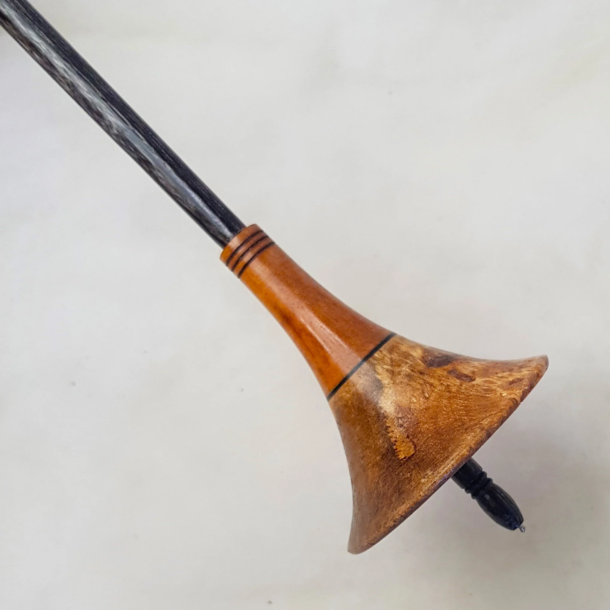 Signature Series - Reverse Cone - Light Weight, Titanium Tip Support Spindle, made with Highly Spalted Quandong, Highly Figured Satin Sycamore, and Frogwood.