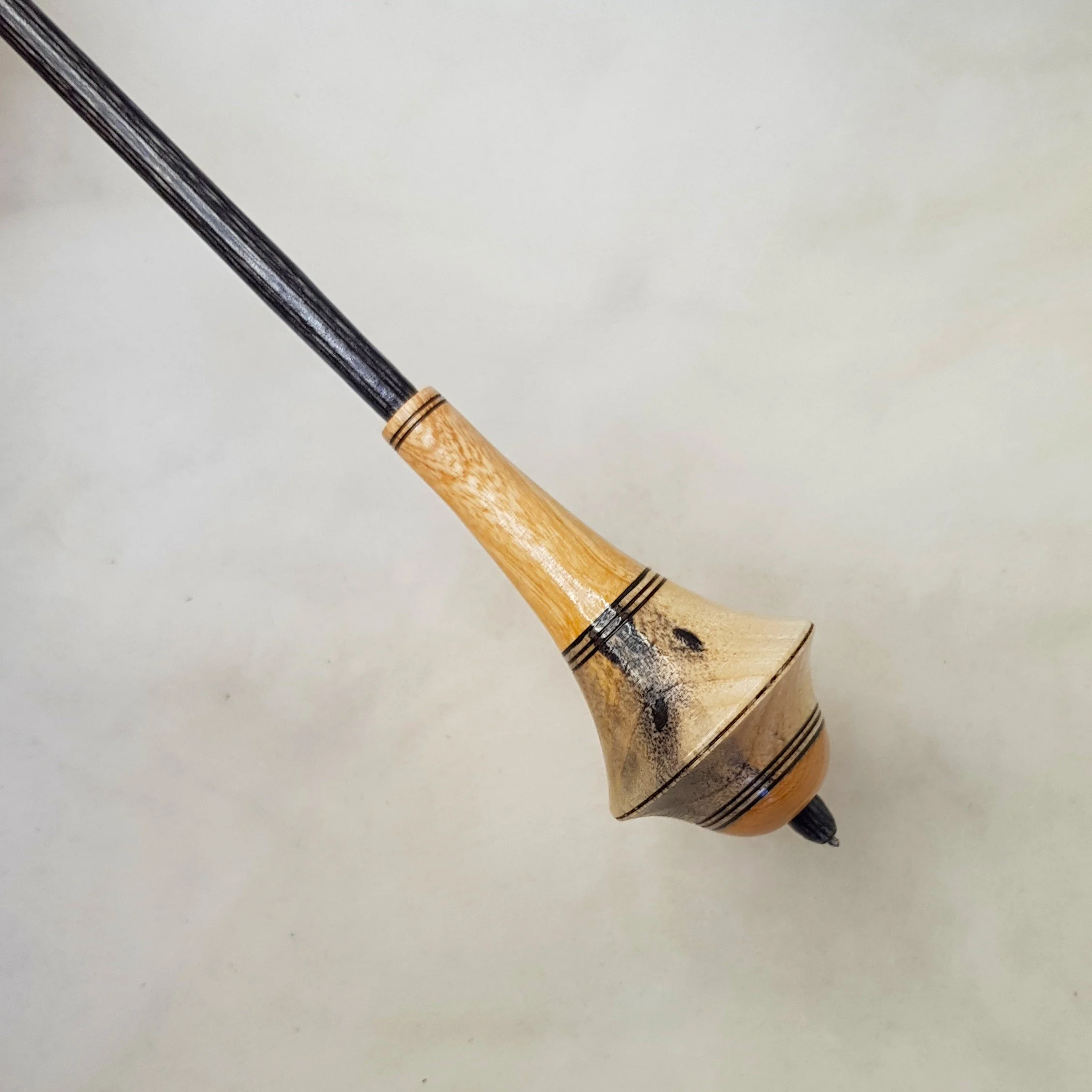 Signature Series - Dyavol - Light Weight, Russian Style Supported Spindle in Spalted Quandong, Figured Olive Wood, and Frogwood.