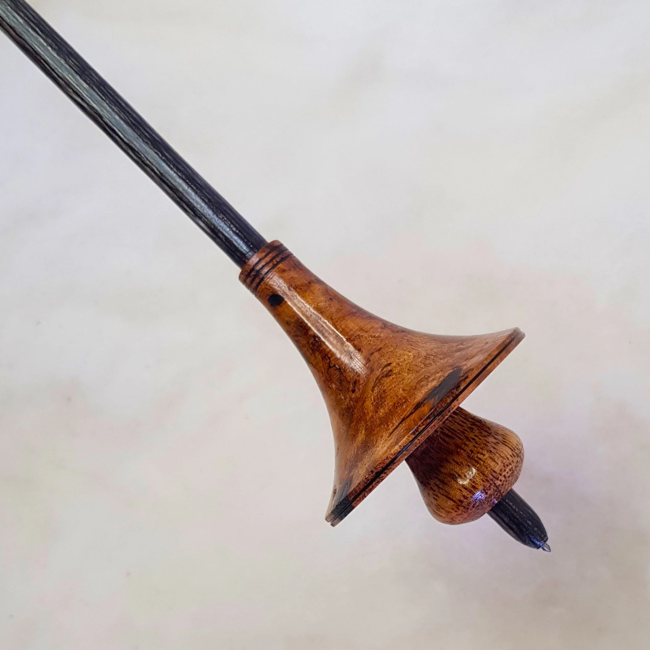 "Logan" - Limited Edition - Fungos - Light Weight - Russian Style, Titanium tipped supported spindle in Ebony Burl, Mango Wood, and Frogwood..