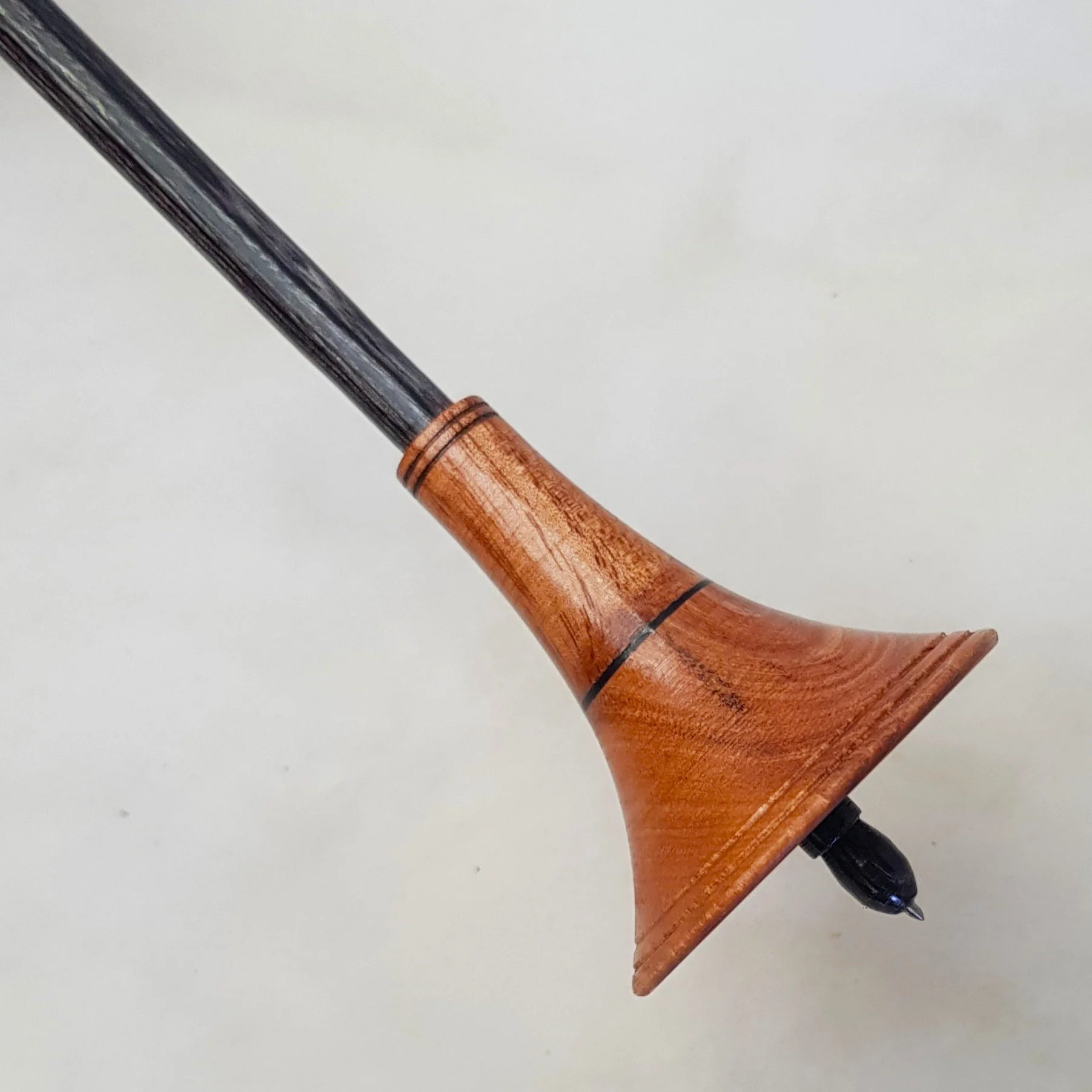 Signature Series - Reverse Cone - Light Weight, Titanium Tip Support Spindle, made with Figured Liquid Amber, Highly Figured Tasmanian Myrtle, and Frogwood.