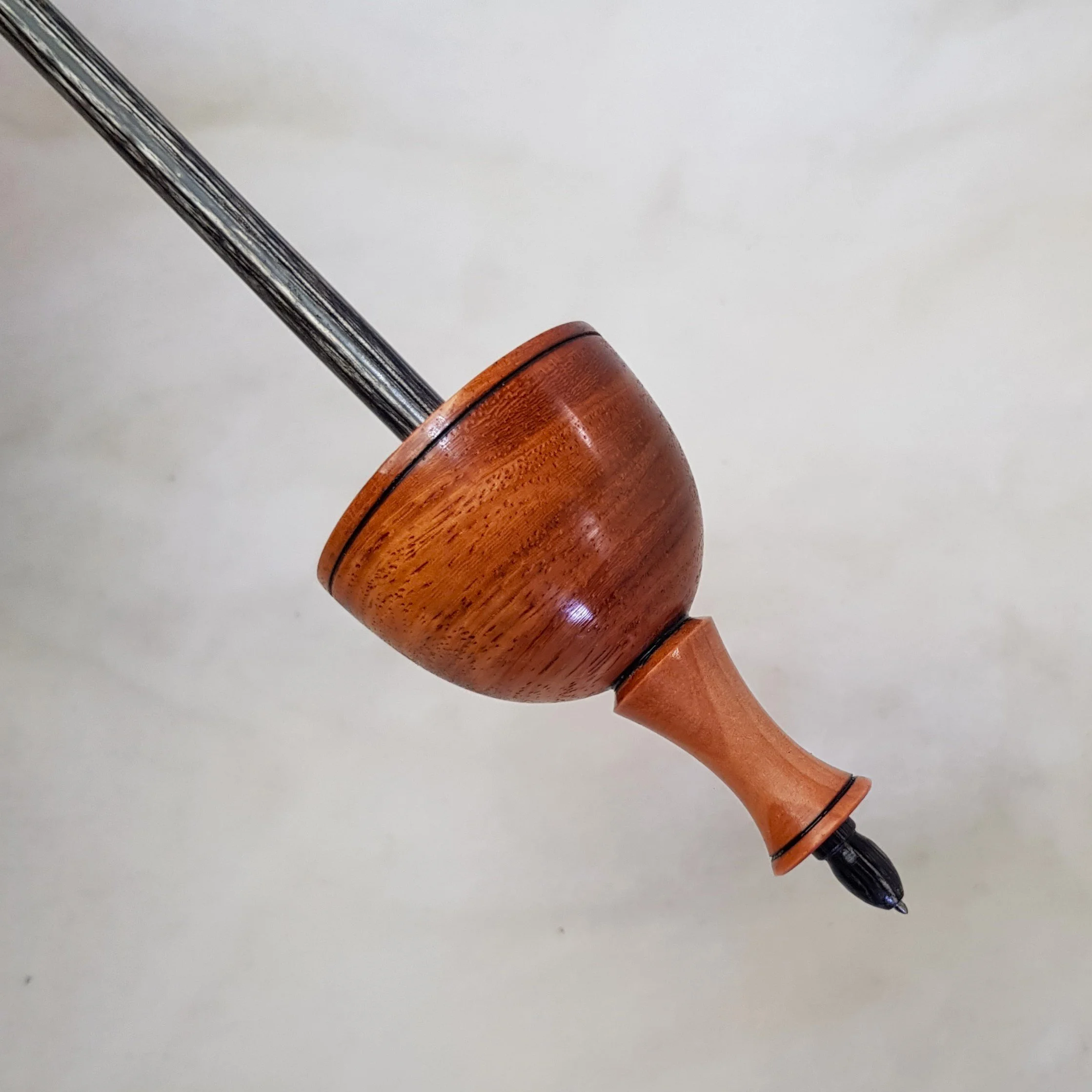 Signature Series - Tibetan - Medium Light Weight Titanium Tipped Supported Spindle in Highly Figured PNG Red Rosewood, Figured Liquid Amber, and Frogwood.-