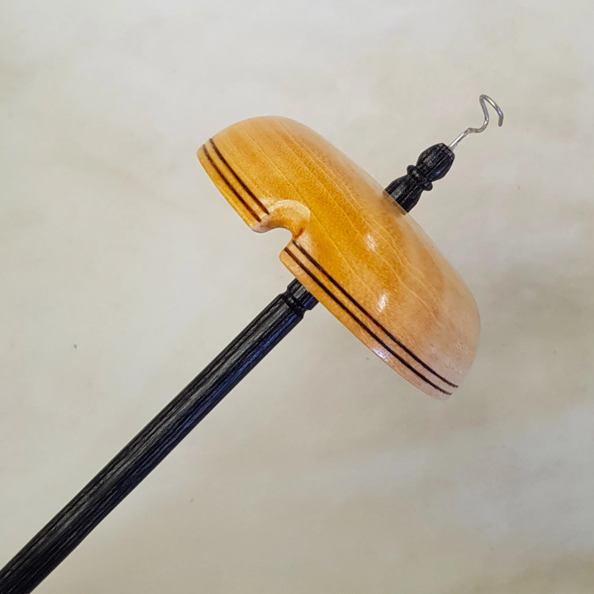 Signature Series - Medium Weight Top Whorl Drop Spindle in Highly Figured Curly Crows Ash, and Frogwood.