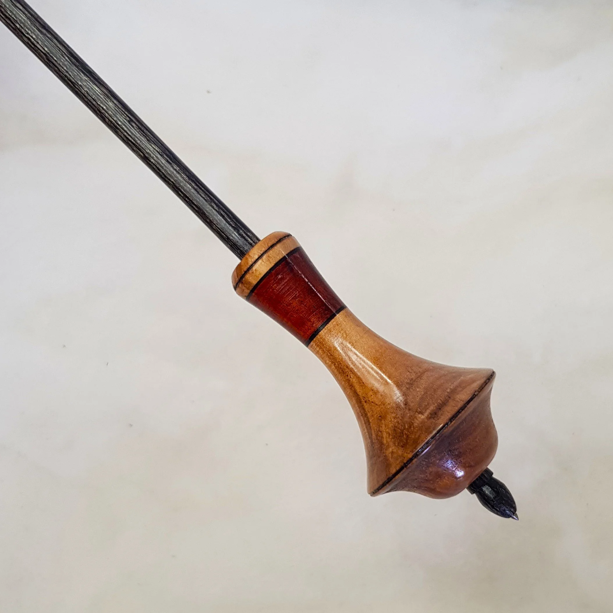 Signature Series - Dyavol - Light Weight, Russian Style Supported Spindle in Highly Figured and Spalted Jamaican Fiddlewood, Highly Figured Lace Sheoak, and Frogwood.