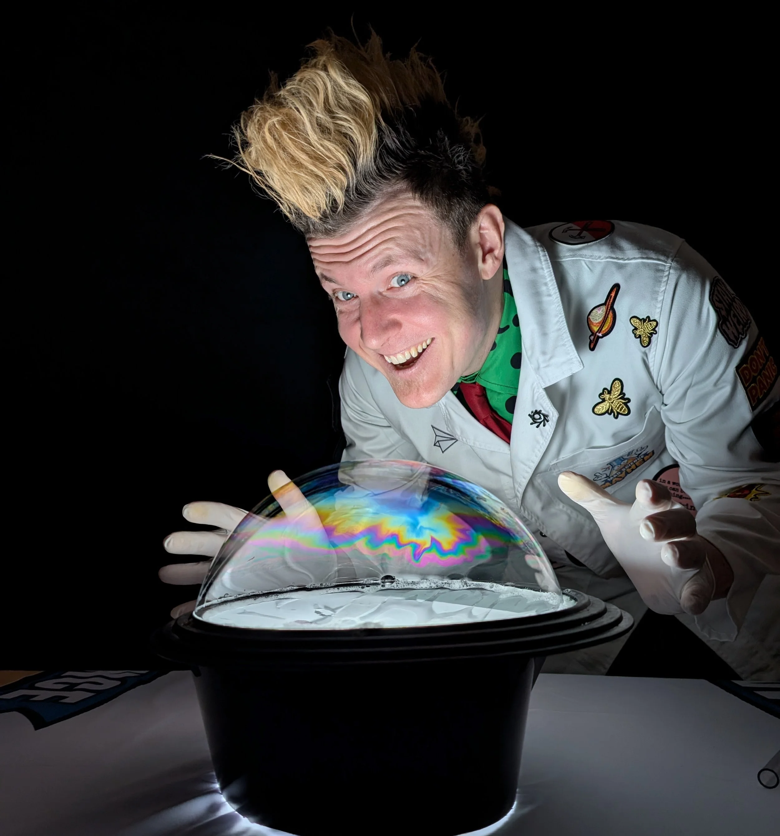 Rich Royale performing a bubble rainbow as part of his Mad Science Mayhem show
