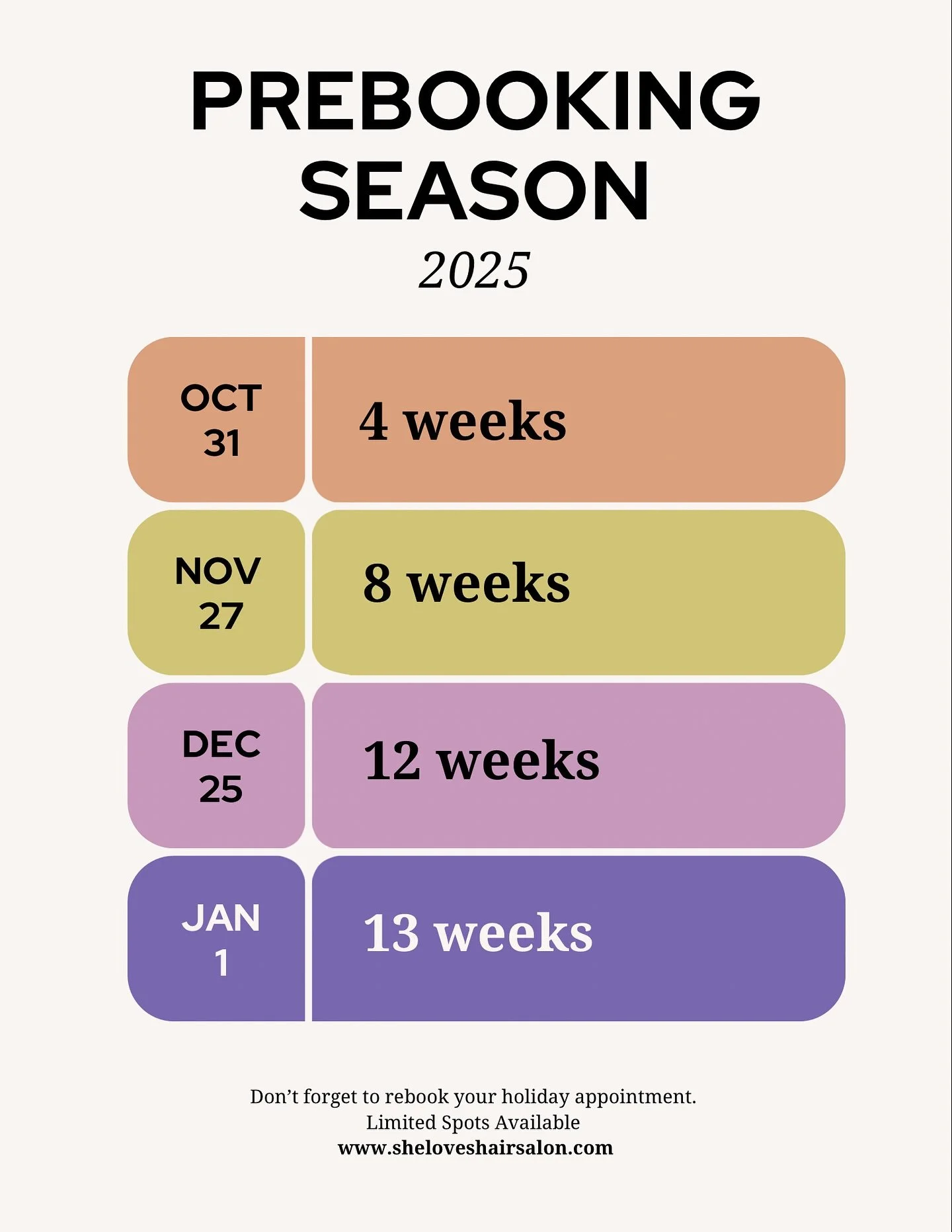 ✨ Prebooking Season is HERE ✨
The holidays are our busiest time of year at She Loves Hair Salon, and spots go FAST. If you want to look and feel your best for Halloween, Thanksgiving, Christmas, or New Year&rsquo;s&mdash;now is the time to lock in yo