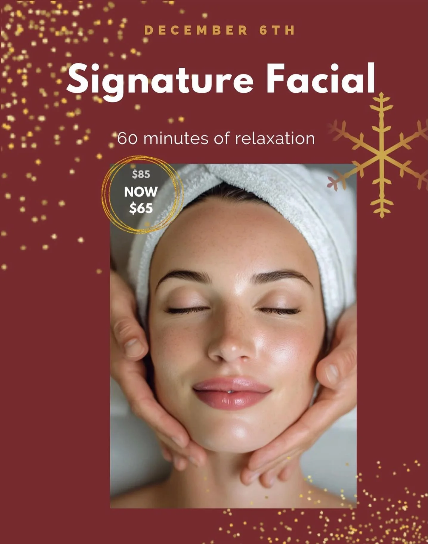 ✨ DECEMBER 6th ONLY! ✨
Santa came early&hellip; and he&rsquo;s gifting you glowing skin for just $65! 🎅💖

Experience our Signature Facial &mdash; 60 minutes of pure, laid-back luxury designed to hydrate, refresh, and melt the stress of the season a