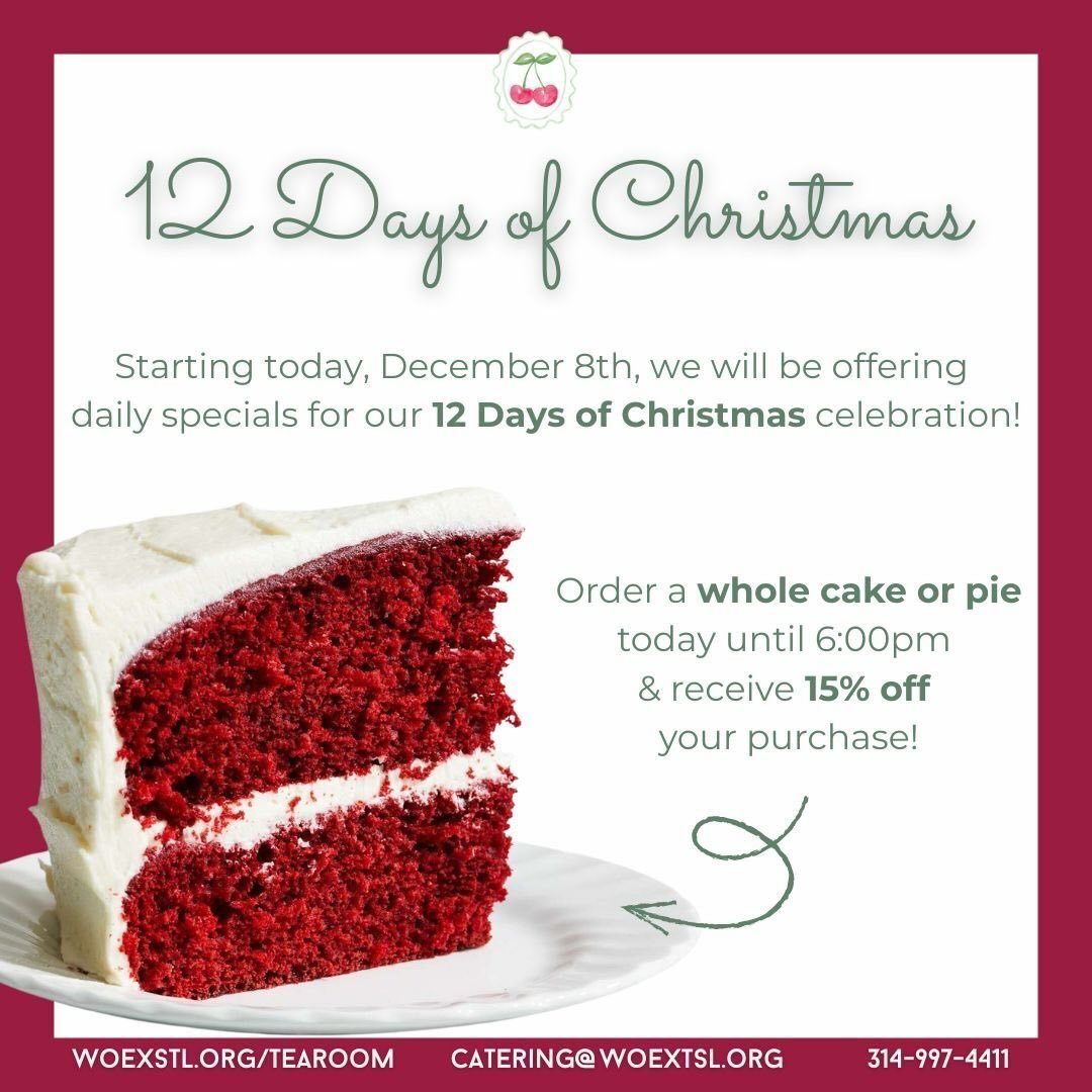 Starting today, December 8th, through December 20th, our Restaurant &amp; Retail Teams will be offering daily specials for our 12 Days of Christmas celebration! Keep reading for today&rsquo;s special offering ⬇️🎄

Order your holiday cake or pie toda