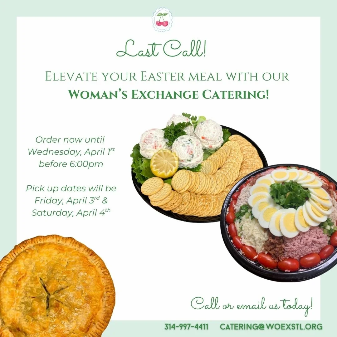 LAST CALL! We are still taking Easter Catering orders until tomorrow, April 1st at 6:00pm! Don't miss out on our signature Woman's Exchange Quiches, Salad Bowls, Johnny's Crab Dip Platter, &amp; more 🥗 

Purchasing our Woman's Exchange Catering cont