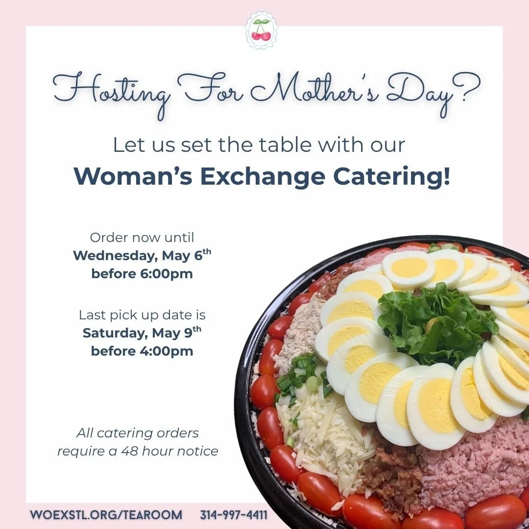 Hosting for Mother's Day? Let us set the table with our Woman's Exchange Catering! 🥗 Perfect for celebrating mothers, grandmothers, &amp; all of the important women in your life. Purchasing Woman's Exchange Catering continues our mission of empoweri