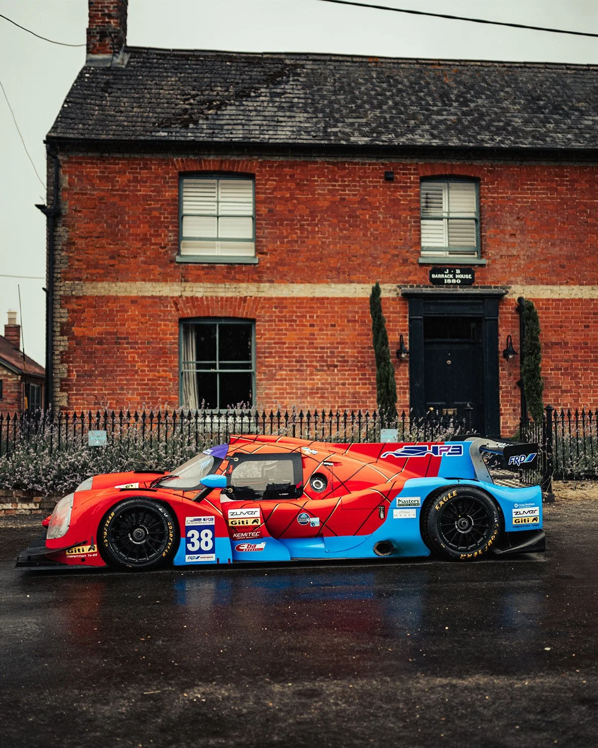  Ligier JS P3 Le Mans racecar outside the Dabbling Duck, Great Massingham, King's Lynn, Norfolk. 