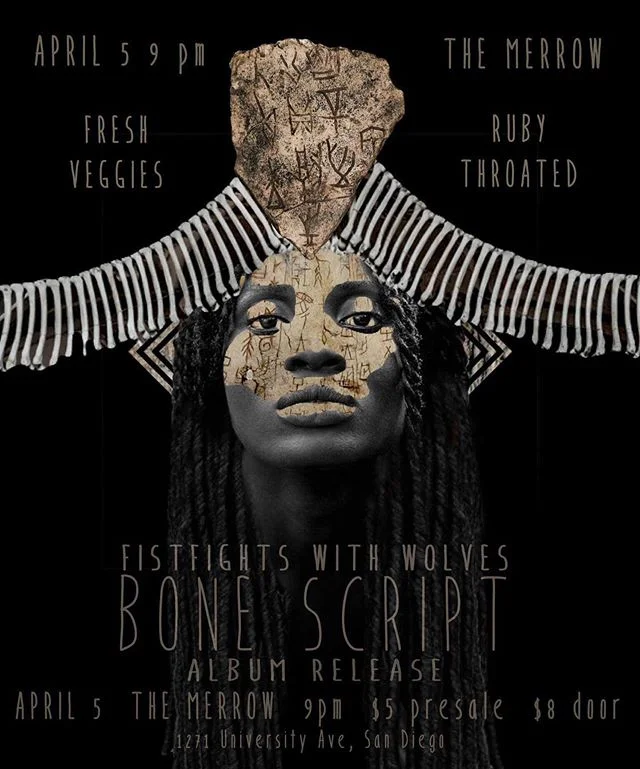 Bone Script album release April 5th at @themerrowsd !! Really excited to play this show with the amazing @rubythroatedmusic from LA and local/organic/farm to table heroes  @freshveggiesmicrobrass! Presale tickets are available in our linktree above. 