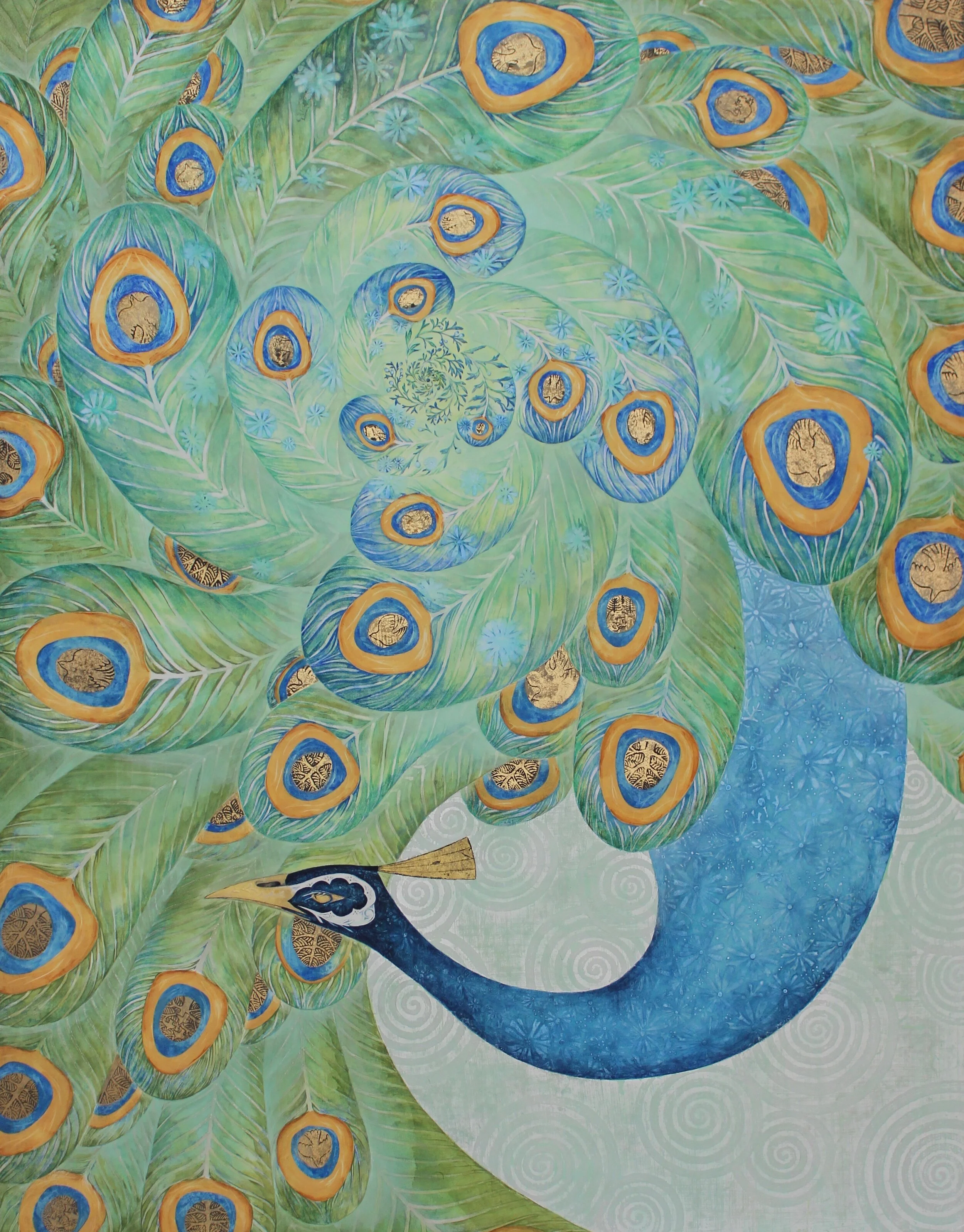 “ 一粒の種から ” 麻紙に岩絵具、銀箔、金箔、真鍮箔 1167×910mm 2019