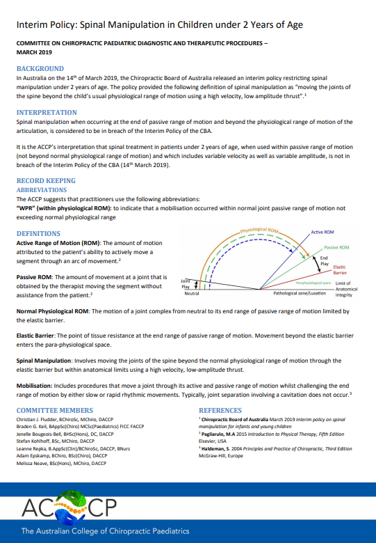 Interim Policy on Spinal Manipulation in Children under 2 Years of Age