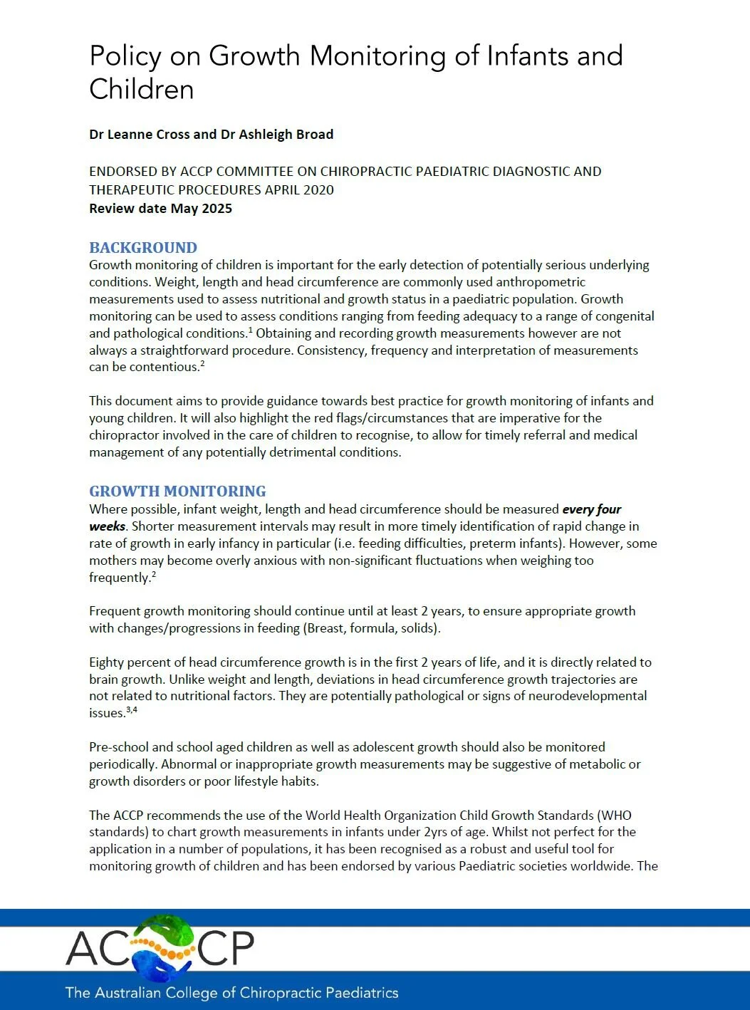 Policy on Growth Monitoring
