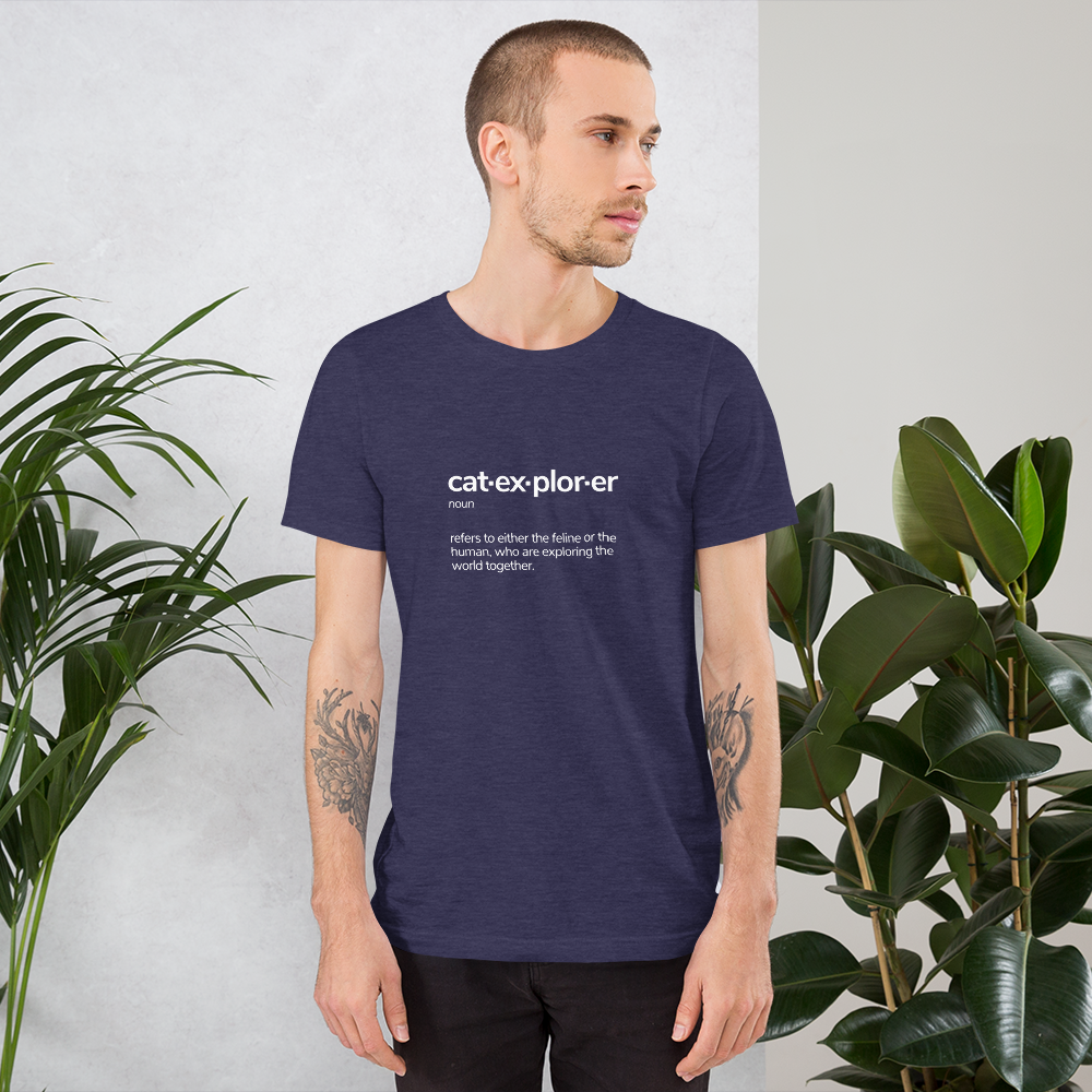 definition_catexplorer_logo_mono-WHT_printfile_front_catnip_catexplorer_log_mockup_Front_Mens-Lifestyle-3_Heather-Midnight-Navy.png