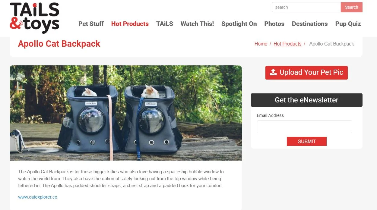 Tails &amp; Toys - Hot Products - Apollo Cat Backpack