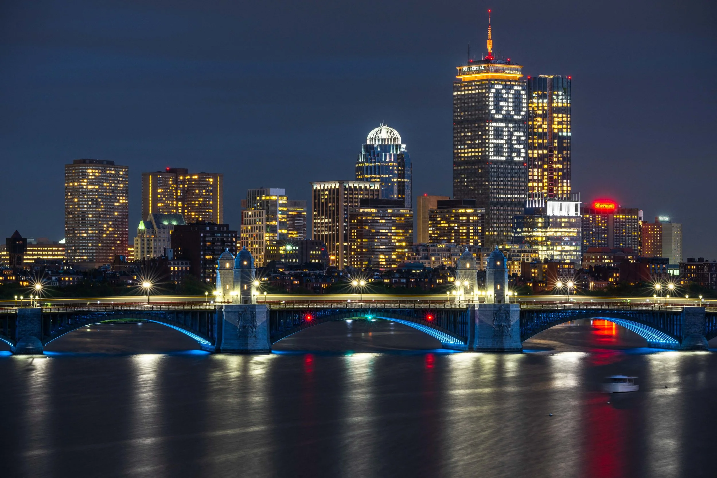 Boston's Prudential Tower lit GO B's