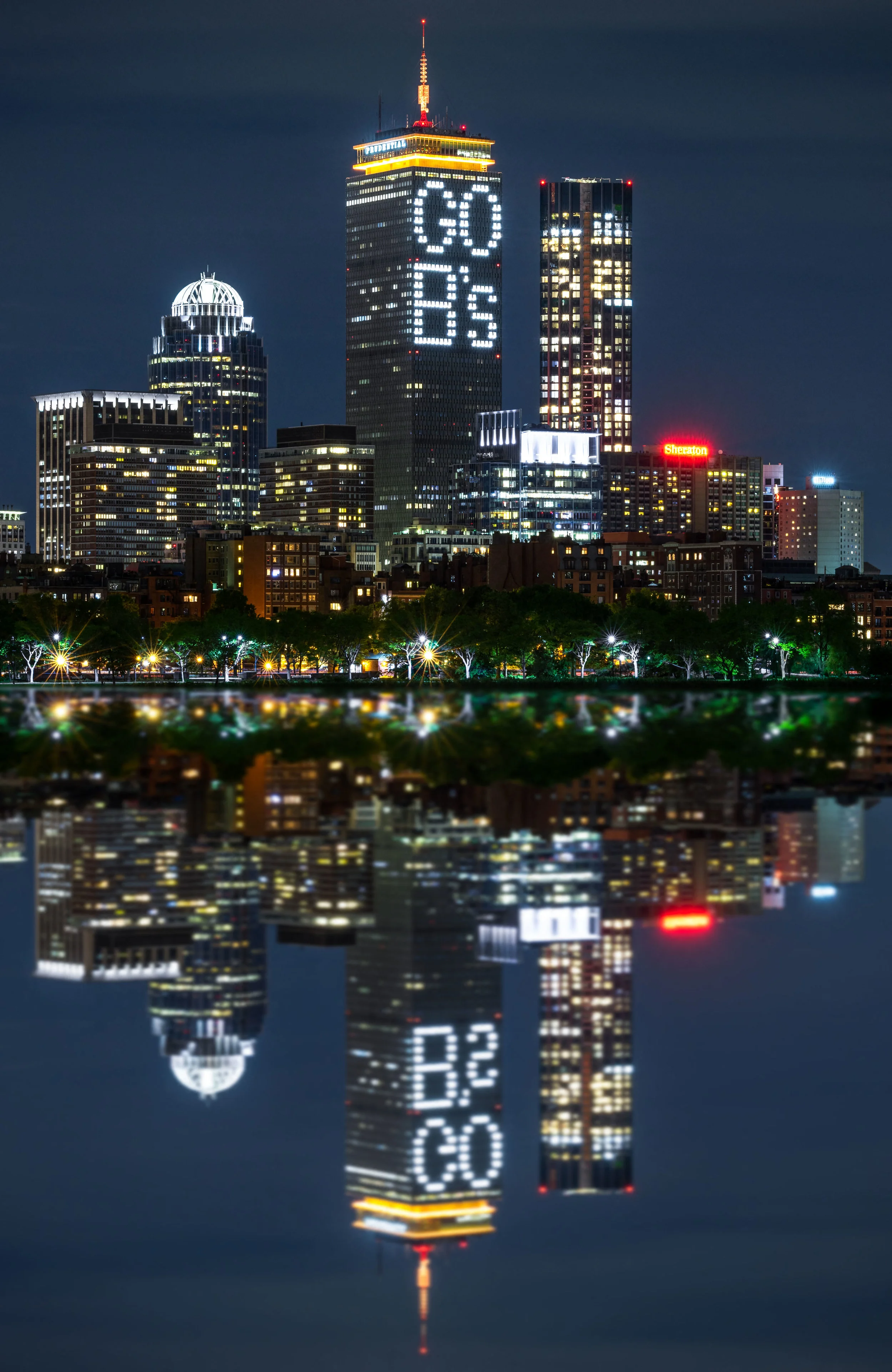 Boston's Prudential Tower lit GO B's