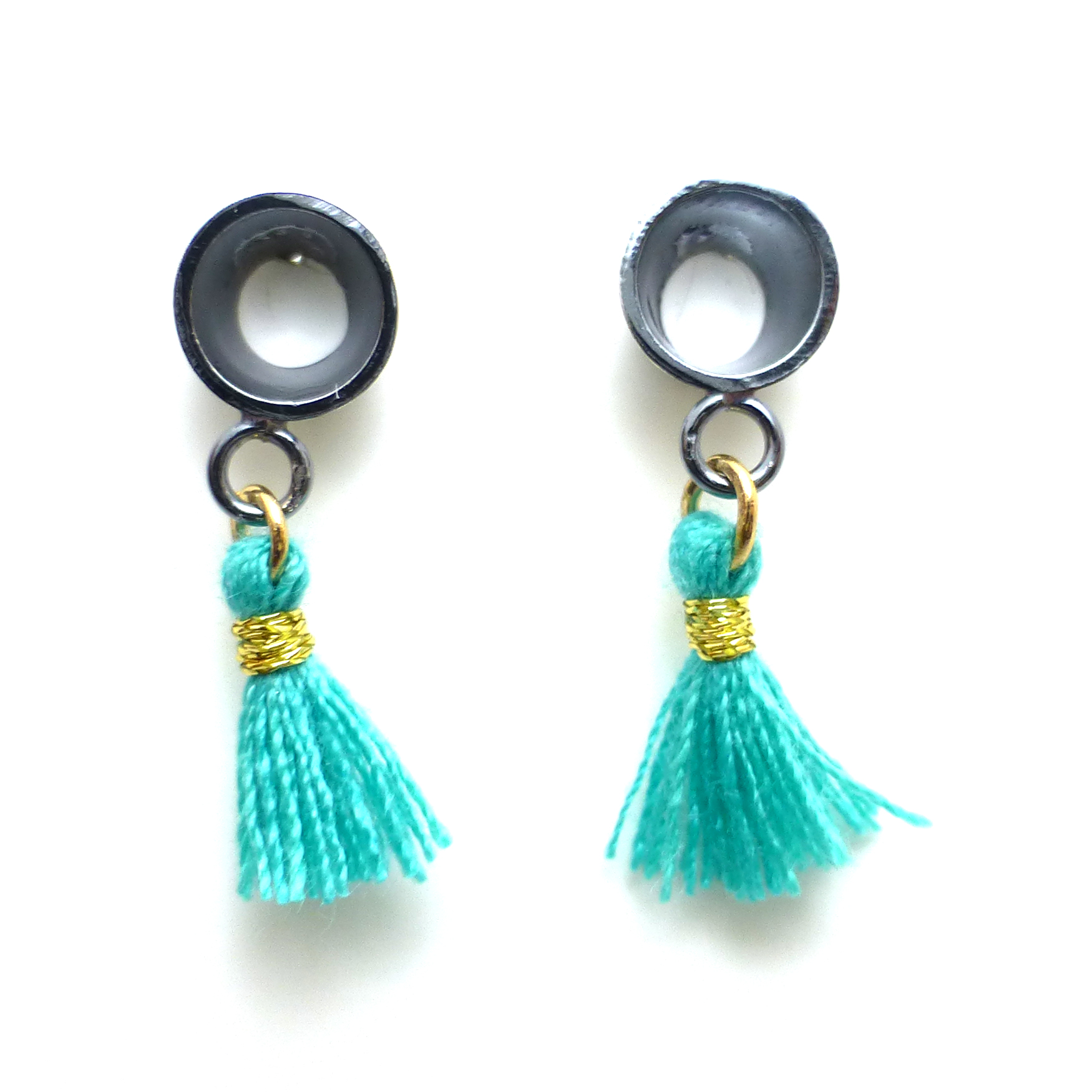 teal Mini Tassle earrings 1 .JPG