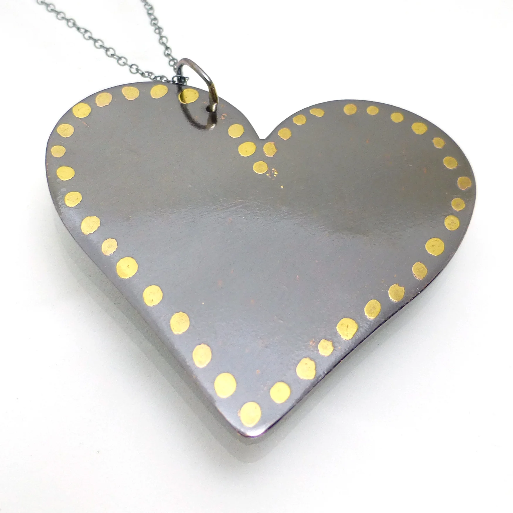 Large Heart necklace with 22kt gold dots
