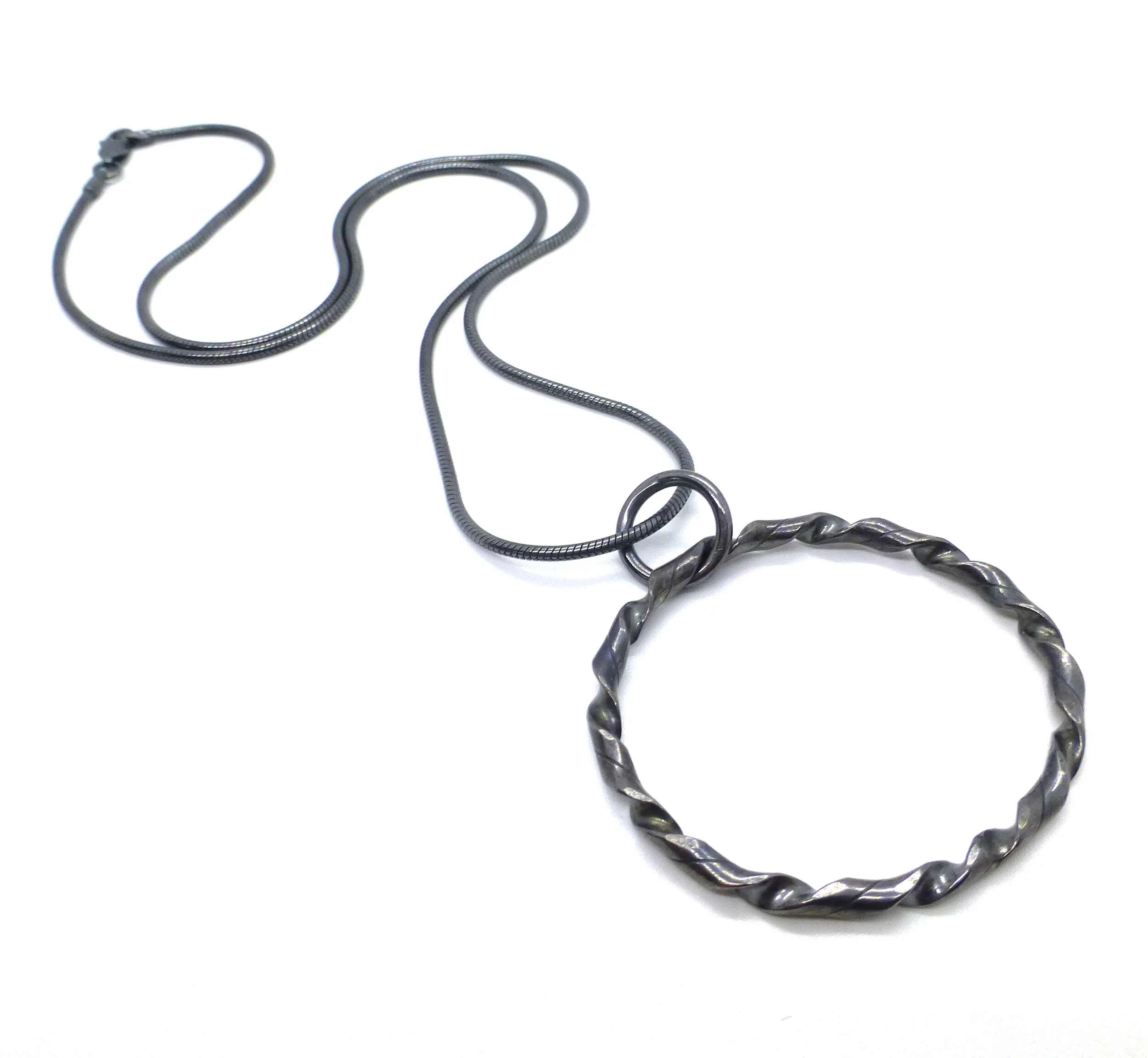 Oxidized Sterling Silver drill bit Twist Necklace