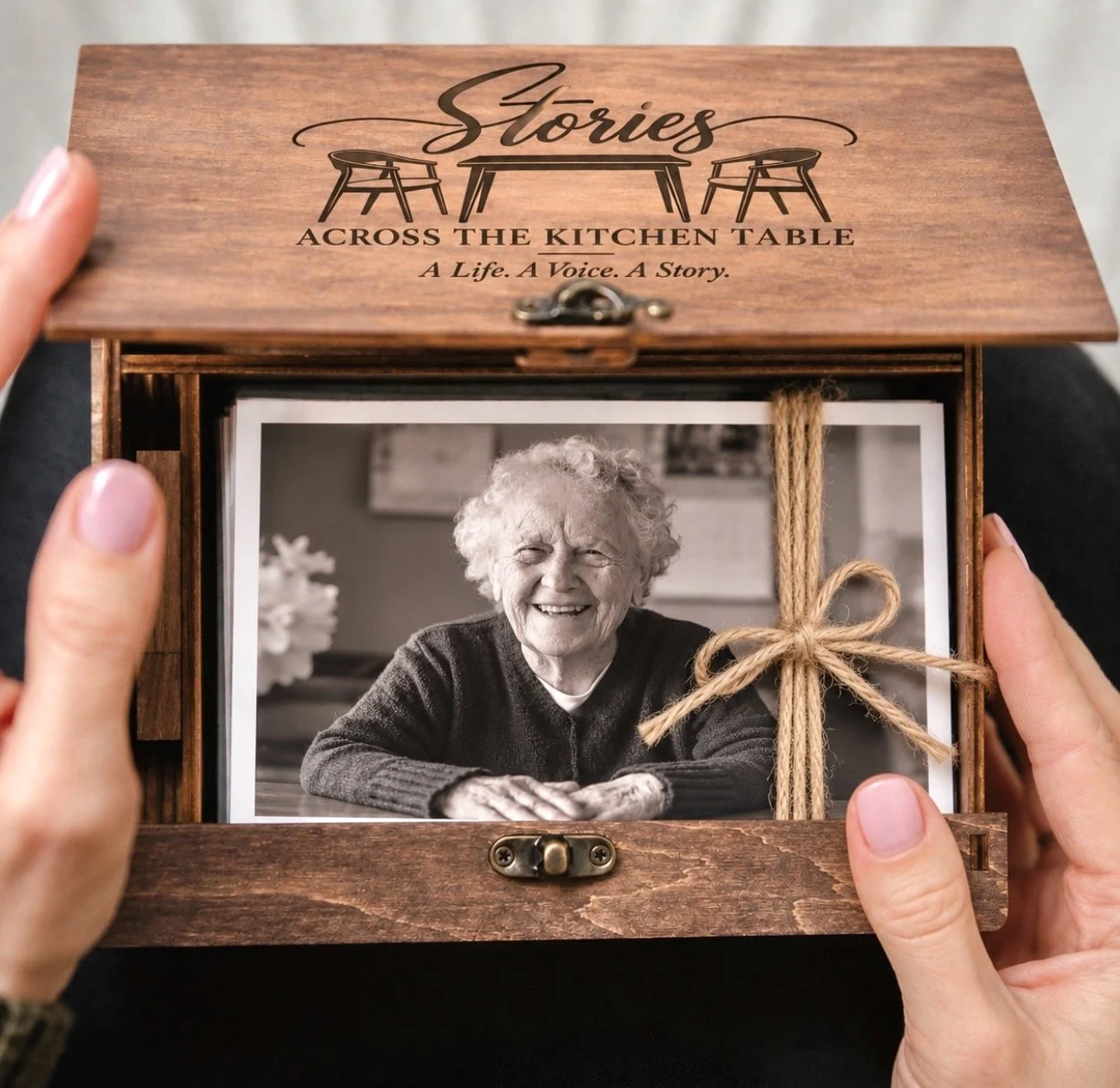 Stories across the kitchen table memory box preserving family photographs. voices and personal stories