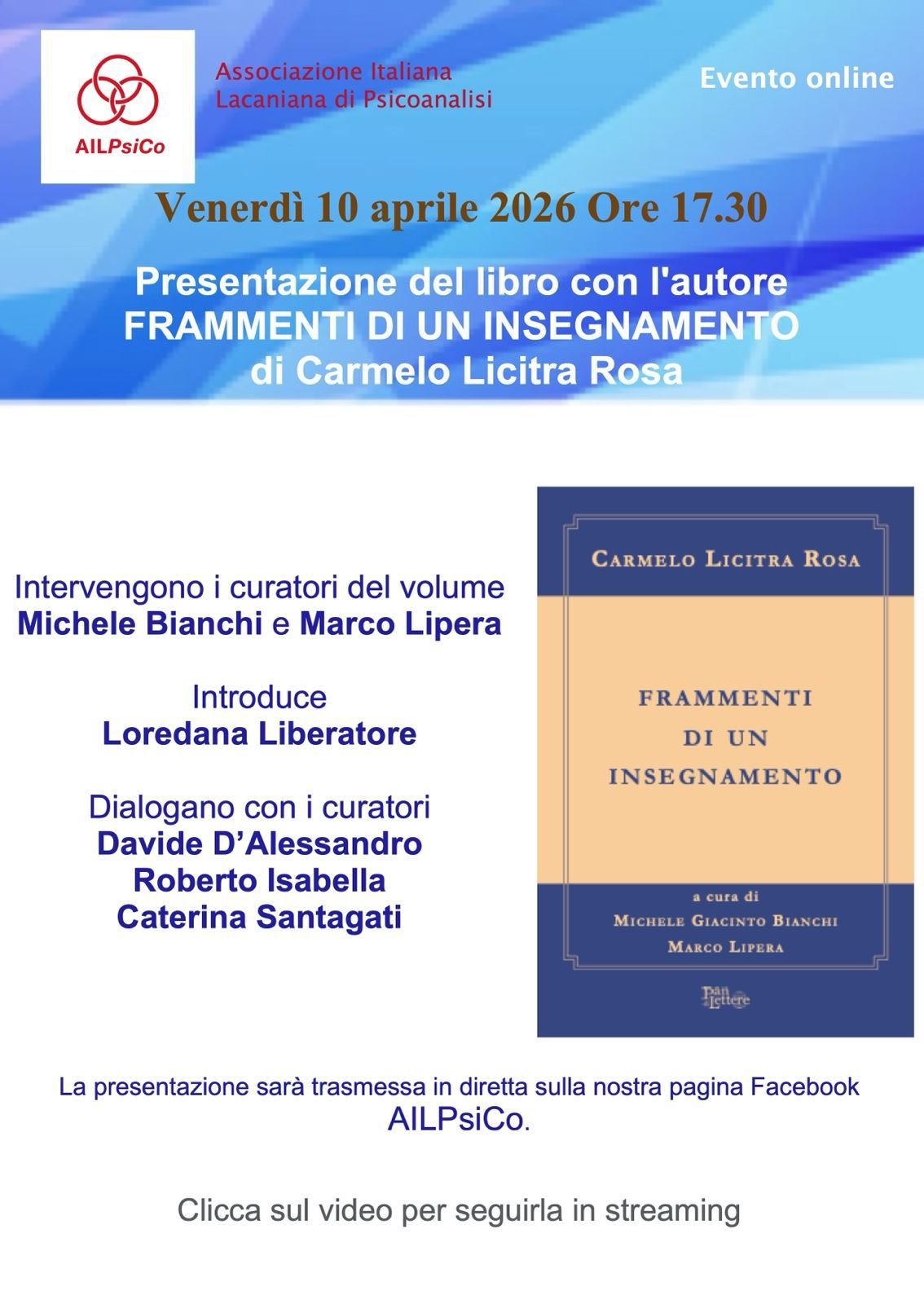 PRESENTAZIONE DEL LIBRO FRAMMENTI DI UN INSEGNAMENTO