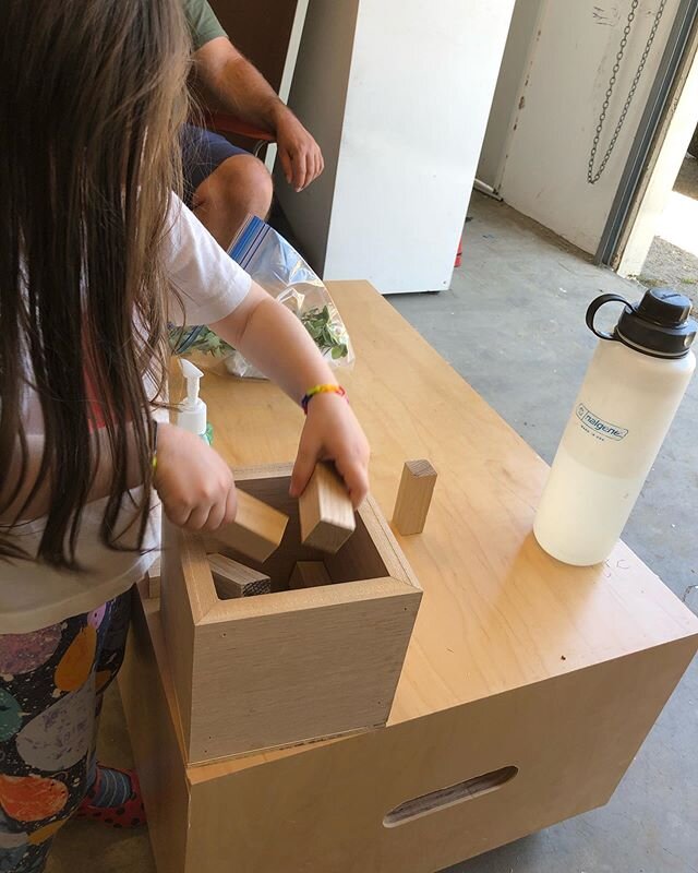 First new client in weeks. Made a custom white oak block set with matching storage box. 
Delivery was preceded by a game of hide-n-seek and extemporaneous a cappella singing. 
#socute