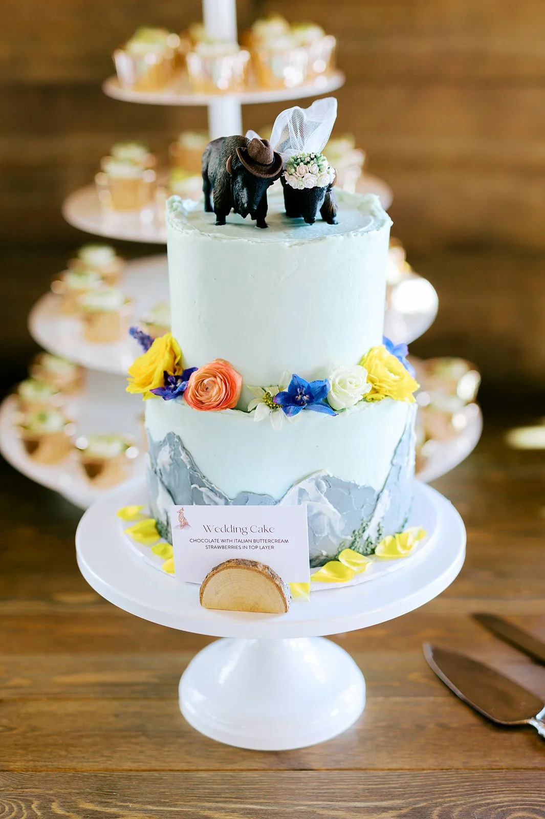 bright flowers on a mountain cake buffalo topper