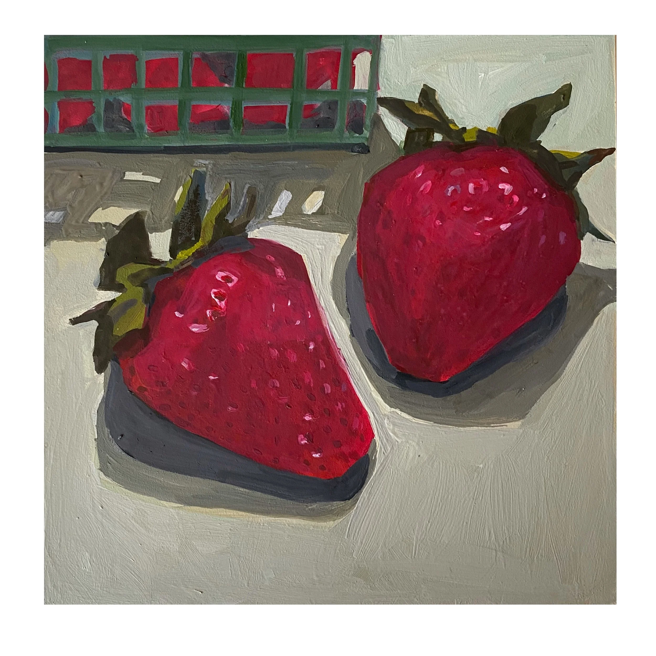 SOLD Strawberries Socializing, acrylic on canvas, 6 x 6 inches