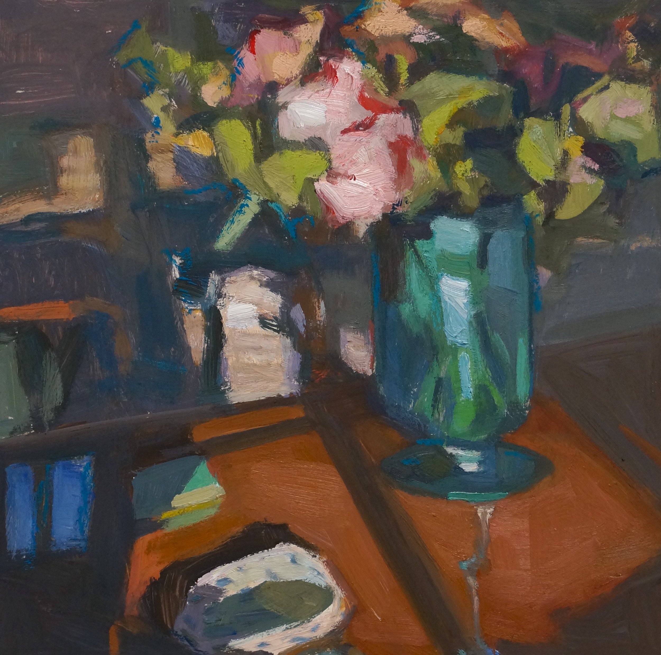 SOLD Flowers at Sharon's, acrylic on canvas, 12 x 12 inches