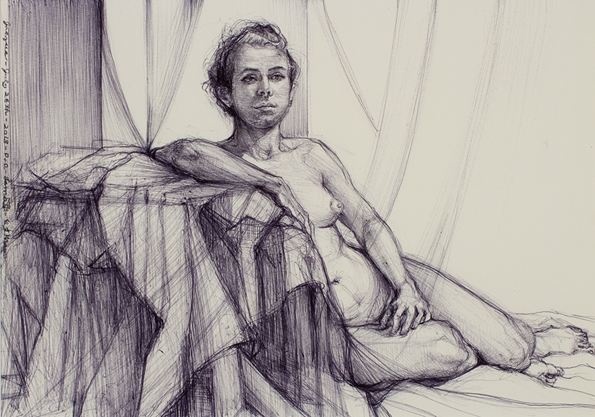 Lou Ann Burkhardt Jacqua , 2013 Pen and ink on paper 12” x 15”, framed $485