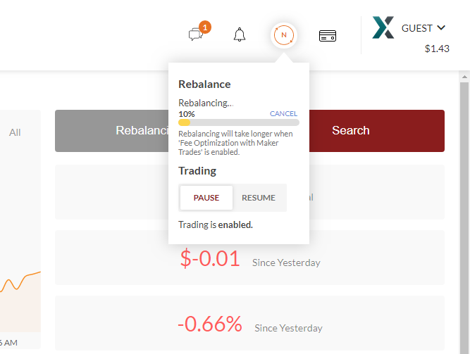 Due to the longer time it takes to rebalance. We have added a way to view the progress of the rebalance while it is running. You can also cancel the rebalance at any time by selecting the “CANCEL” button.