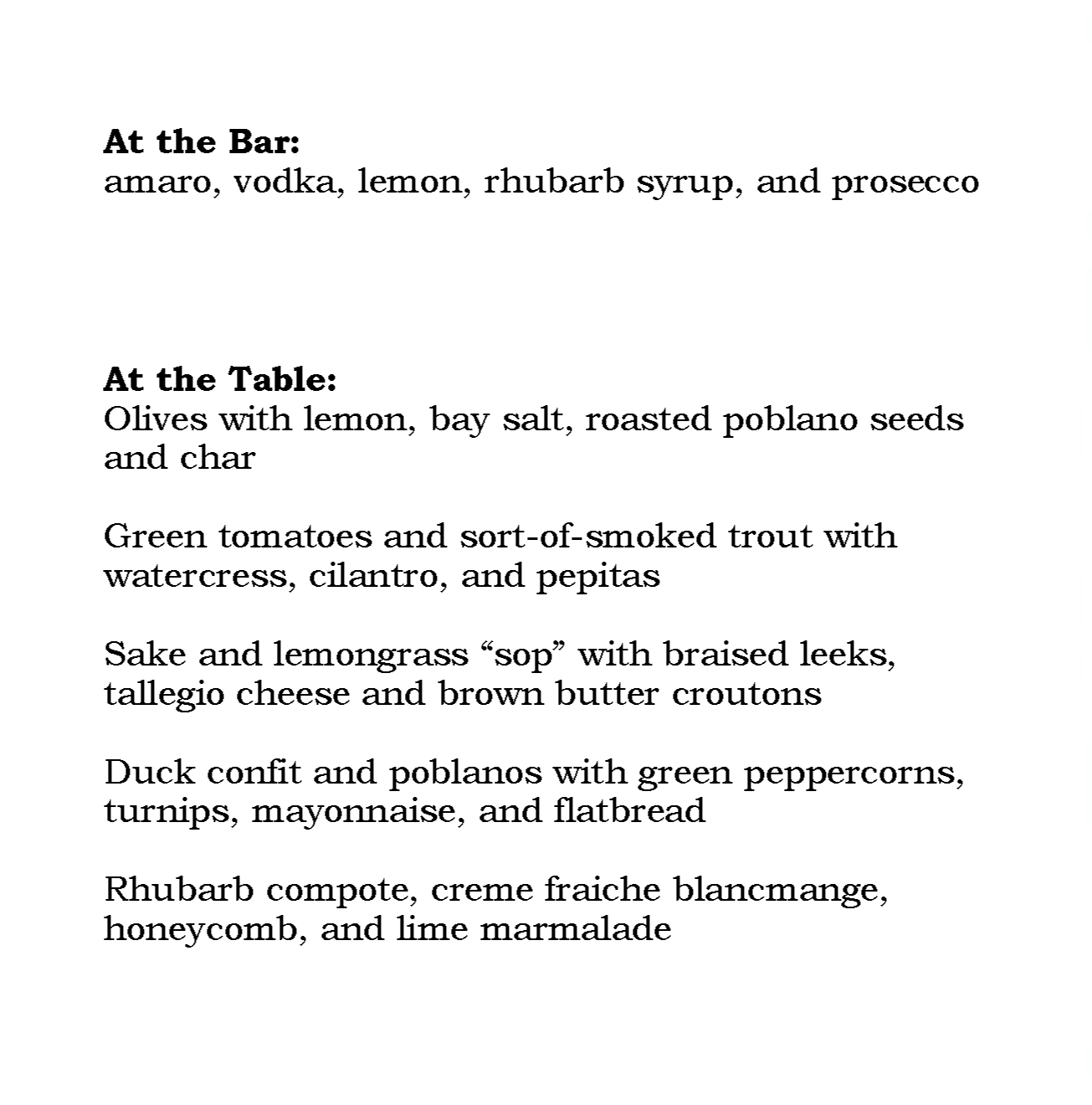 sample menu for pop up dinner at purple kale kitchenworks