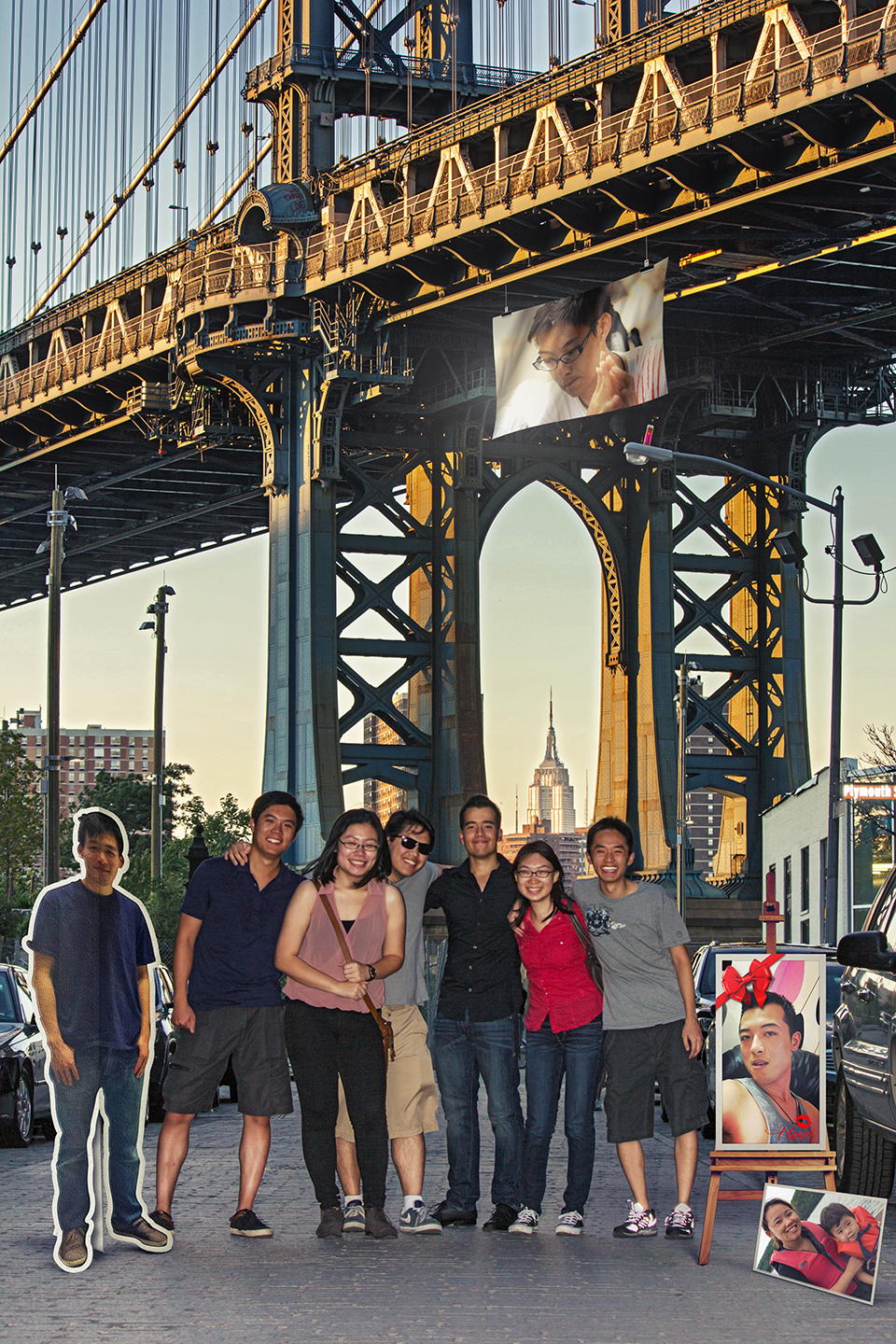 If it wasn’t obvious, the easel, picture frame, cardboard cutout, and bridge banner were all added in post.